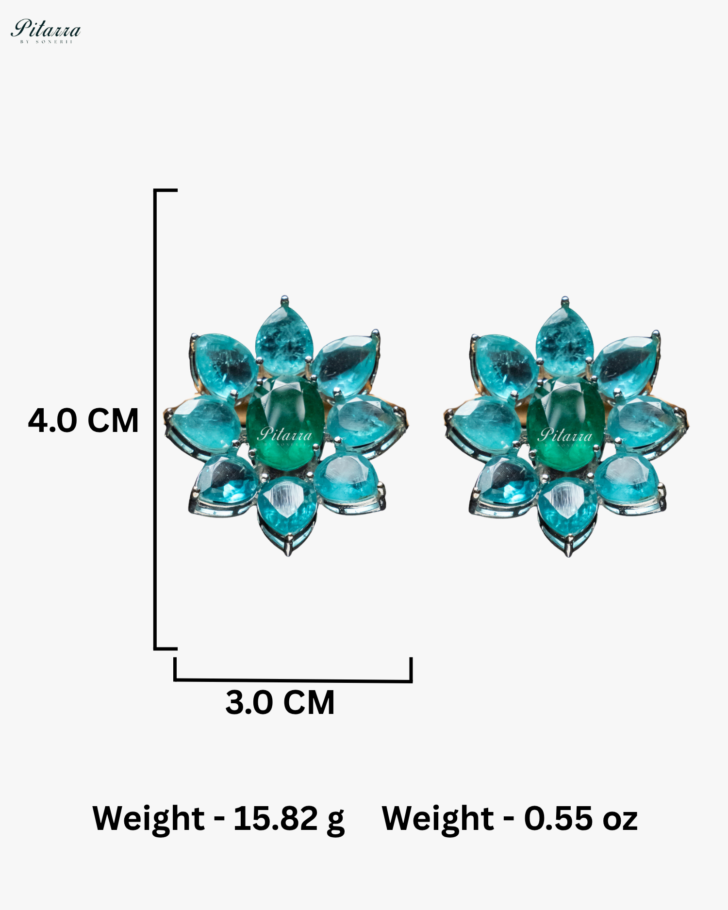 Green Floral Turquoise Petals CZ Doublet Stud Earrings