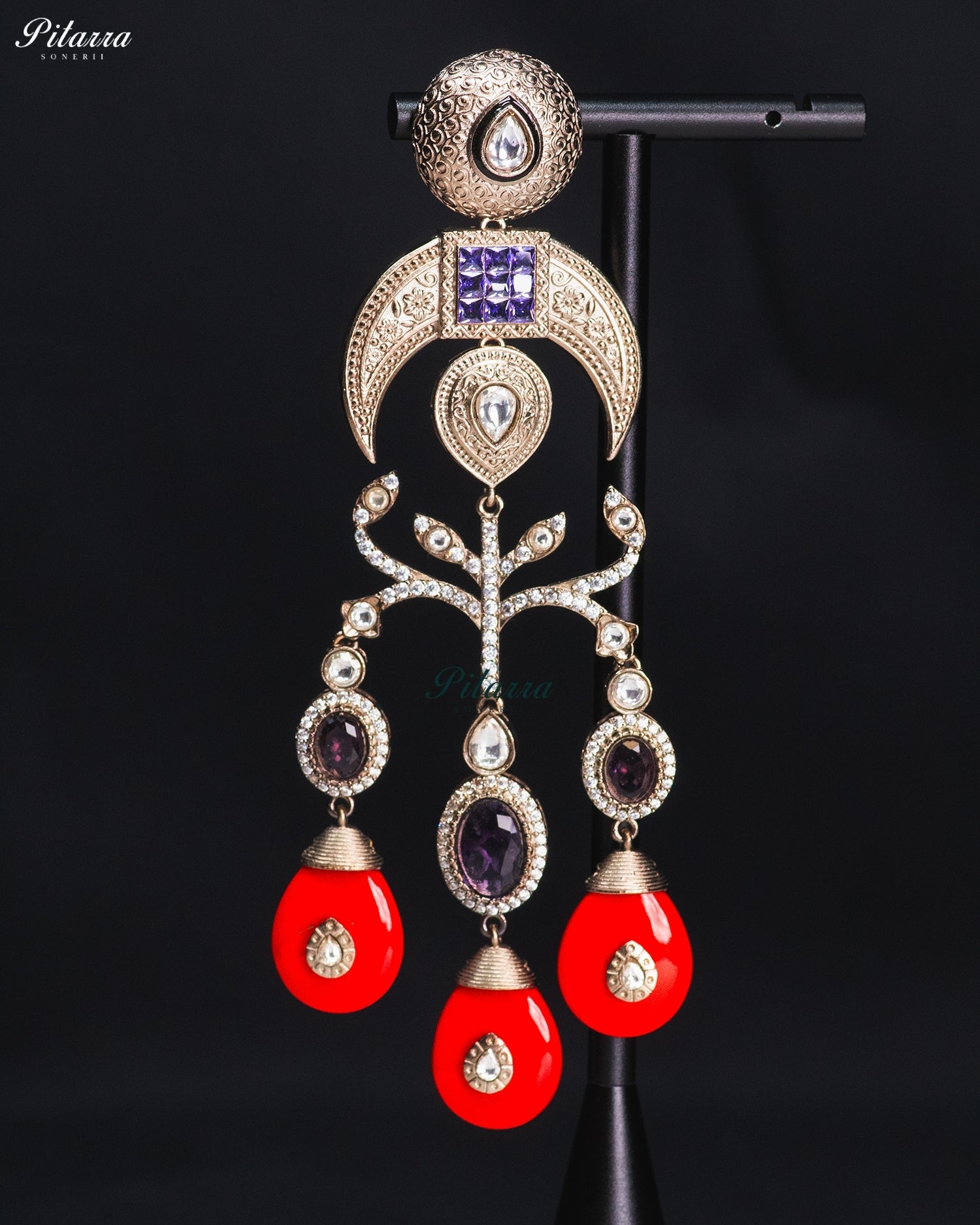 Ruby Red Crystal Statement Chandbali Earrings
