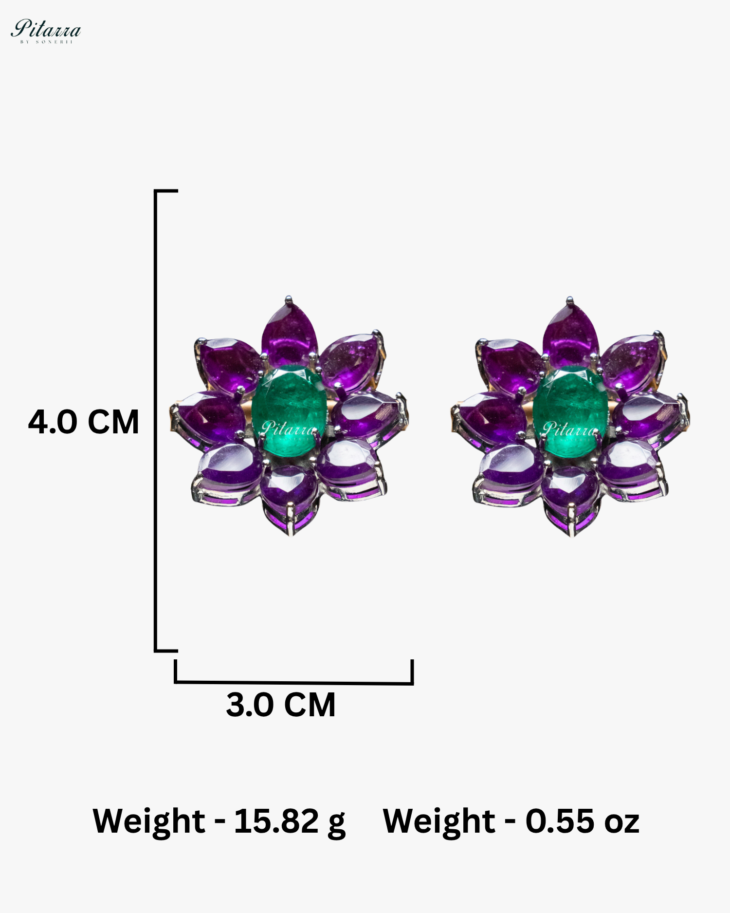 Green Floral Purple Petals CZ Doublet Stud Earrings