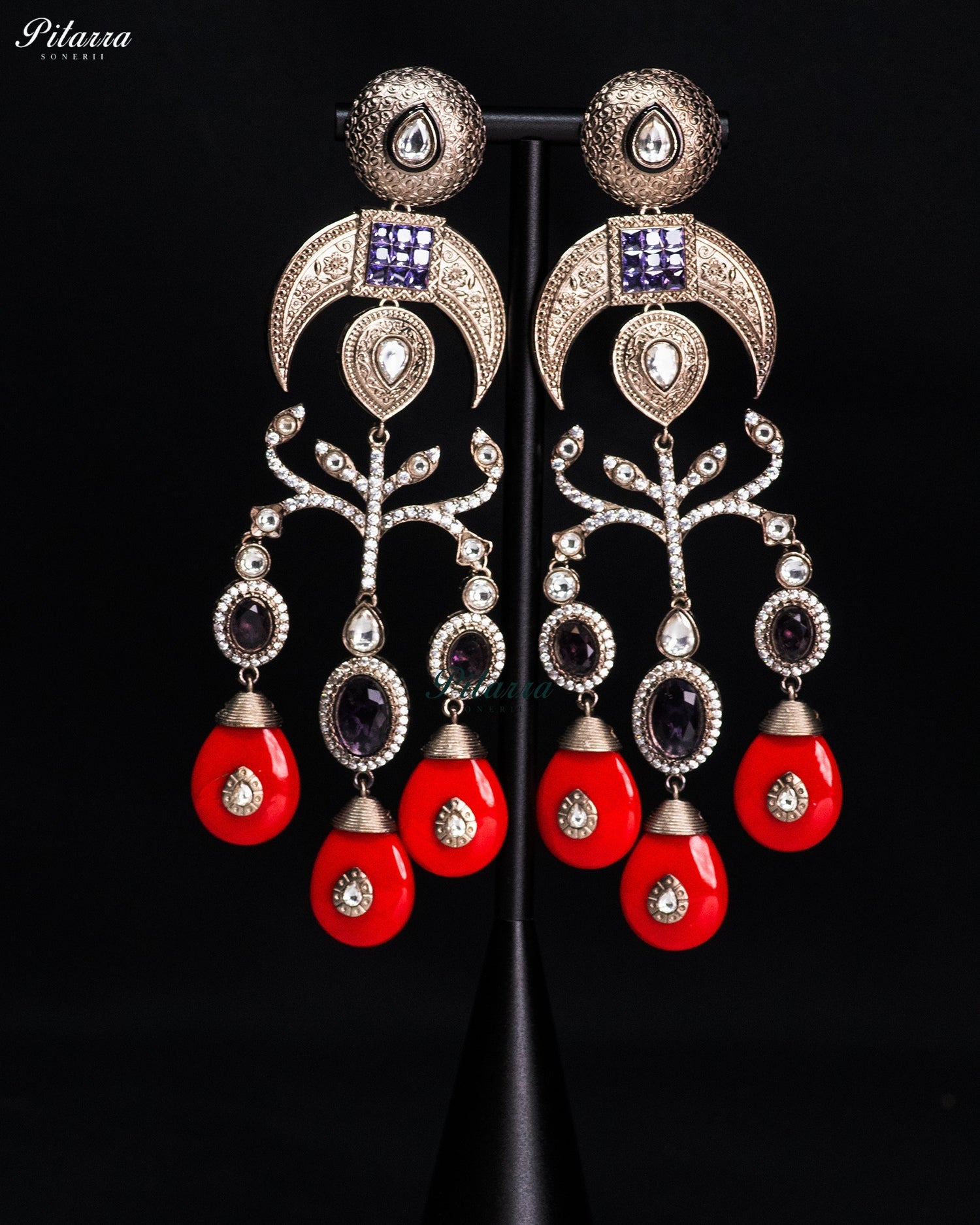 Ruby Red Crystal Statement Chandbali Earrings