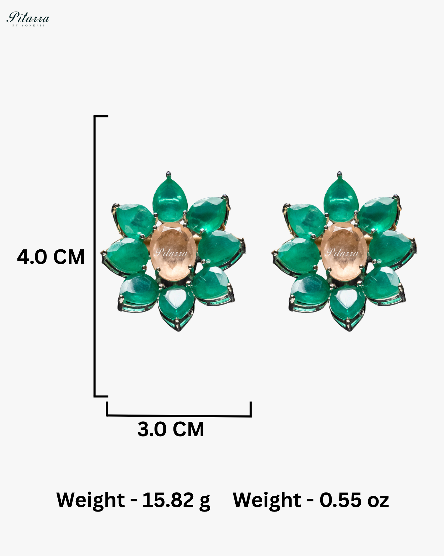 Peach Floral Green Petals CZ Doublet Stud Earrings