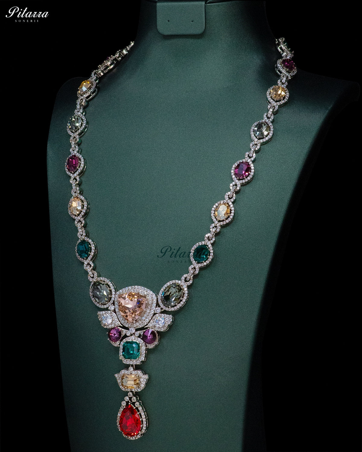 Champagne Multicolor Crystal Pendant Necklace Set