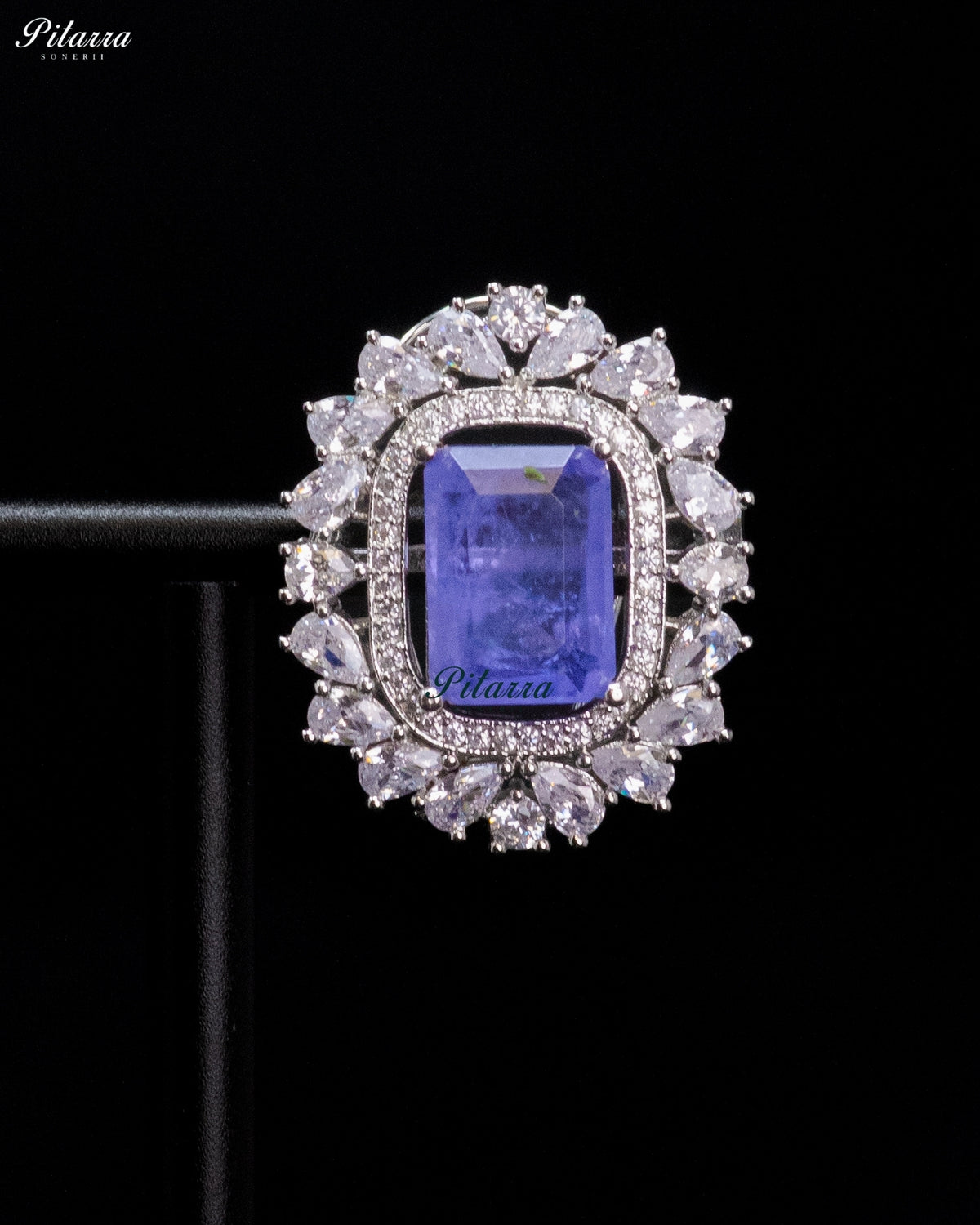 Royal Blue Stone Rectangular Zircon Silver Crystal Choker Necklace Set