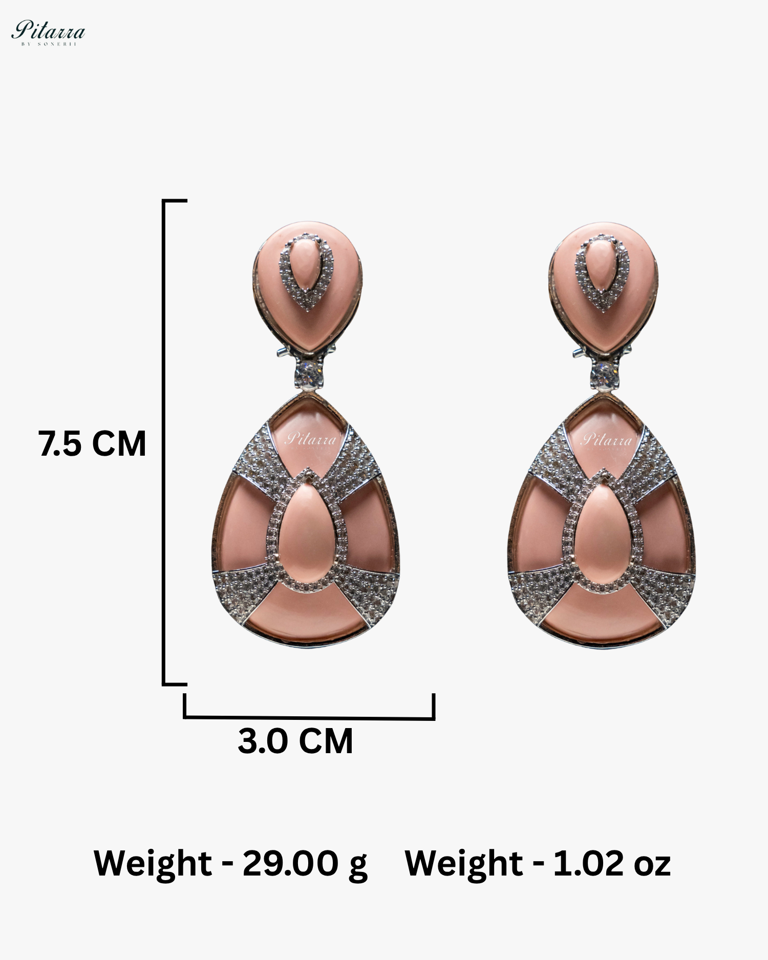 Peach Stone Peach Drop Silver Line Crystal Dangler Earrings