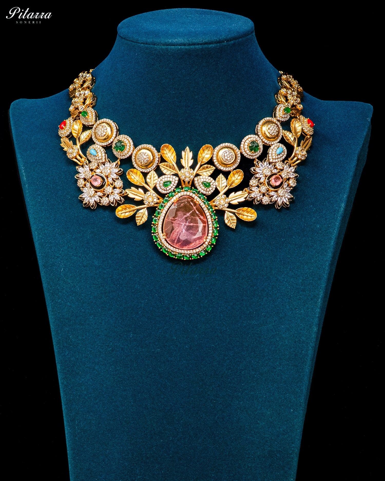 Pink Teardrop Floral Kundan Necklace Set