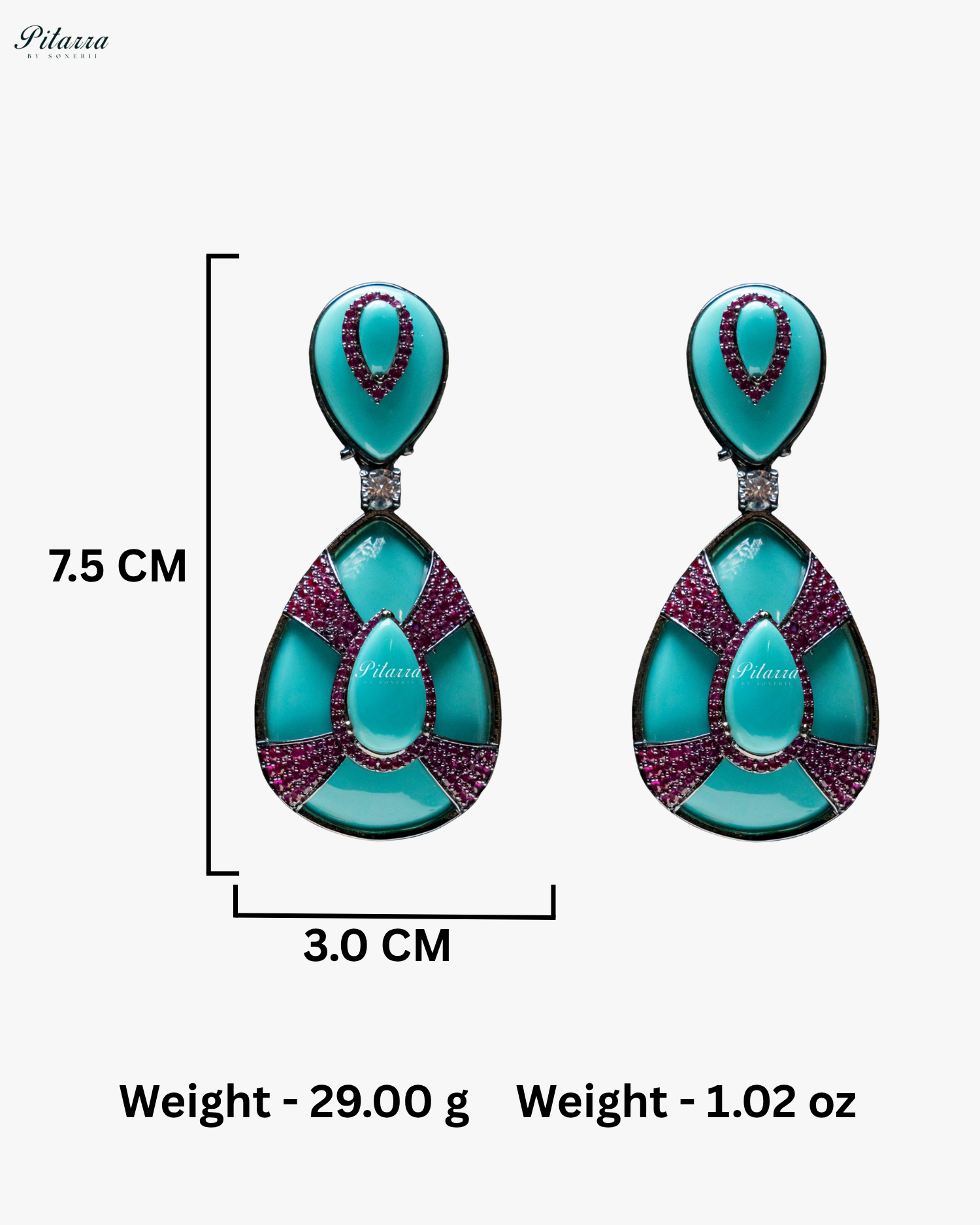 Turquoise Stone Turquoise Drop Pink Line Crystal Dangler Earrings