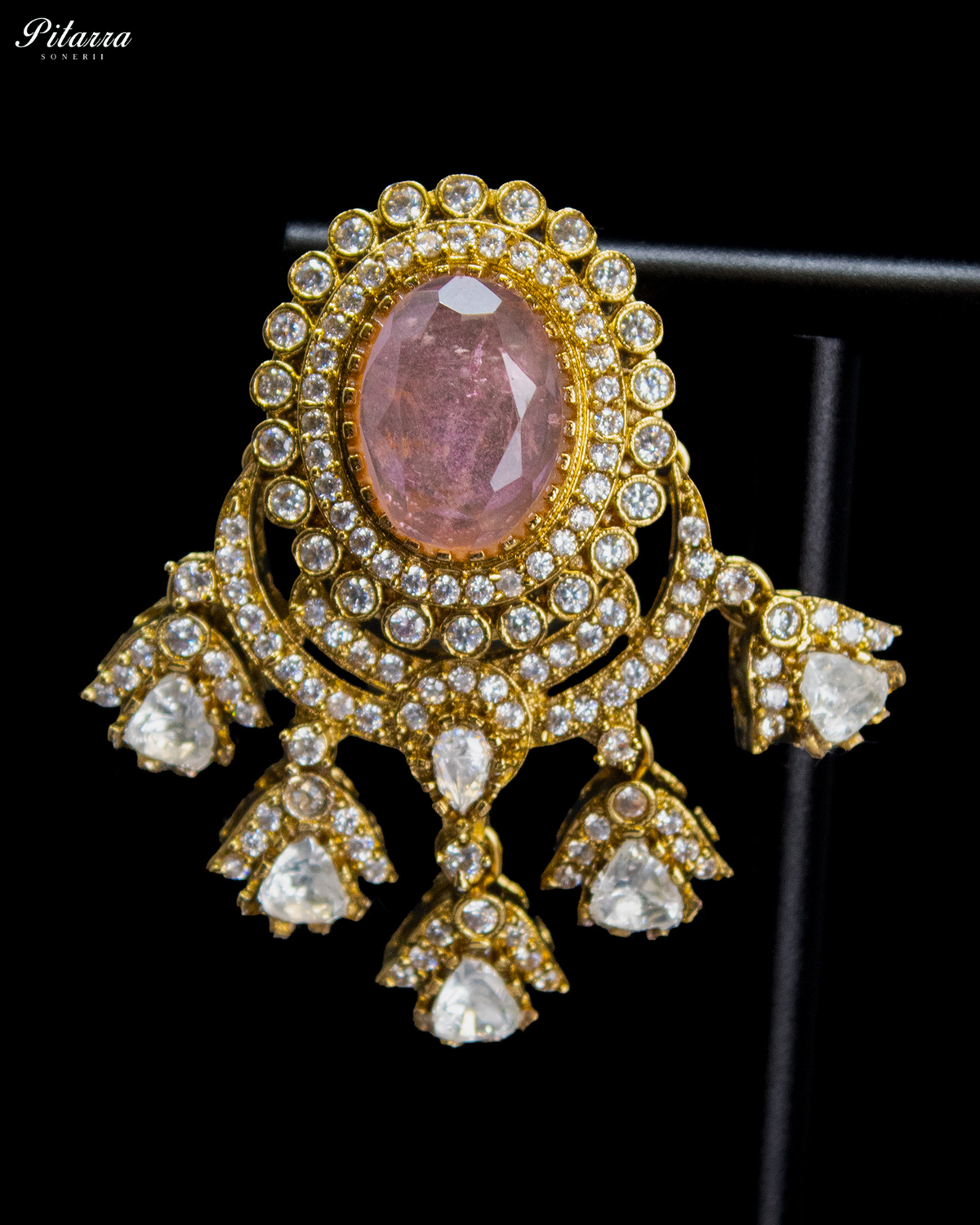 Blush Pink Clear Kundan-Style Chandbali Earrings