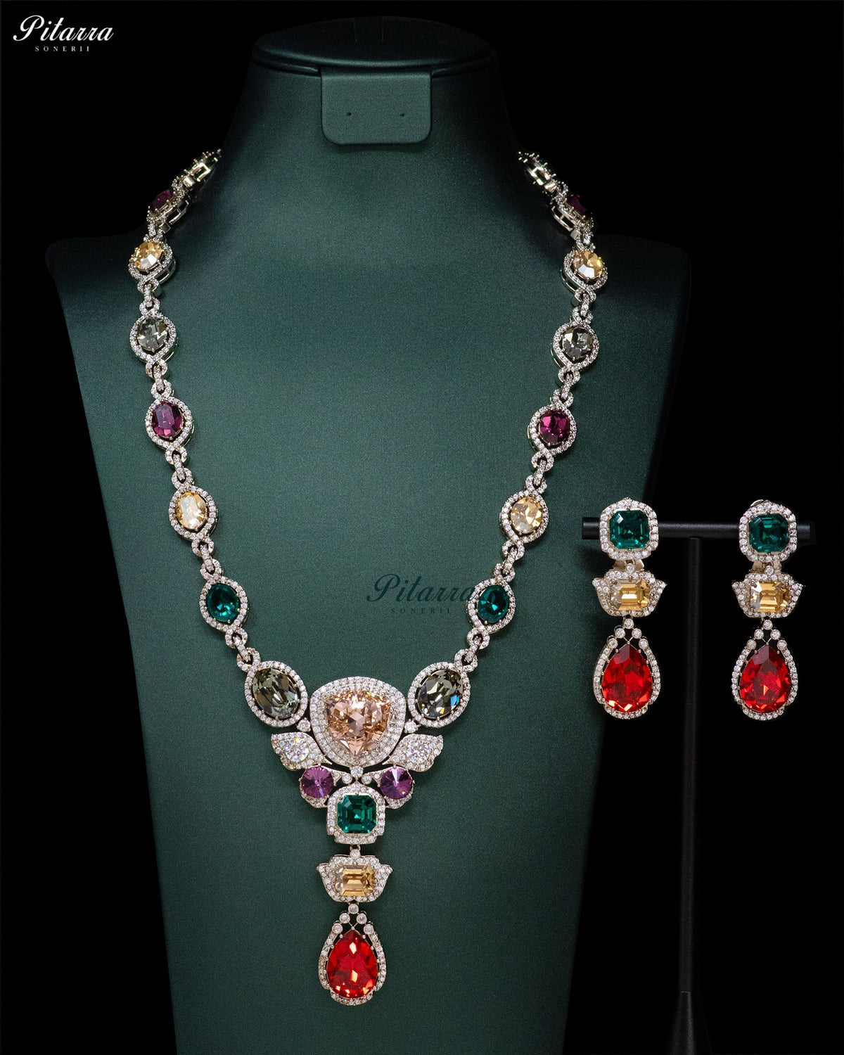Champagne Multicolor Crystal Pendant Necklace Set