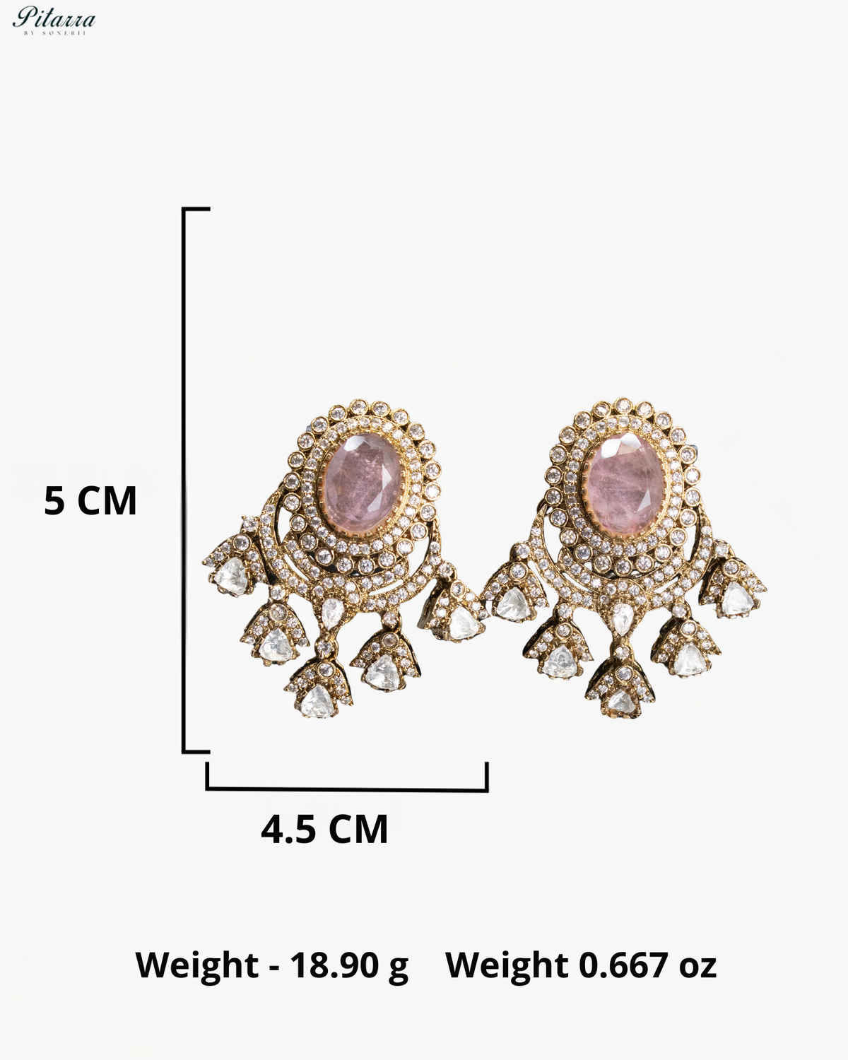 Blush Pink Clear Kundan-Style Chandbali Earrings