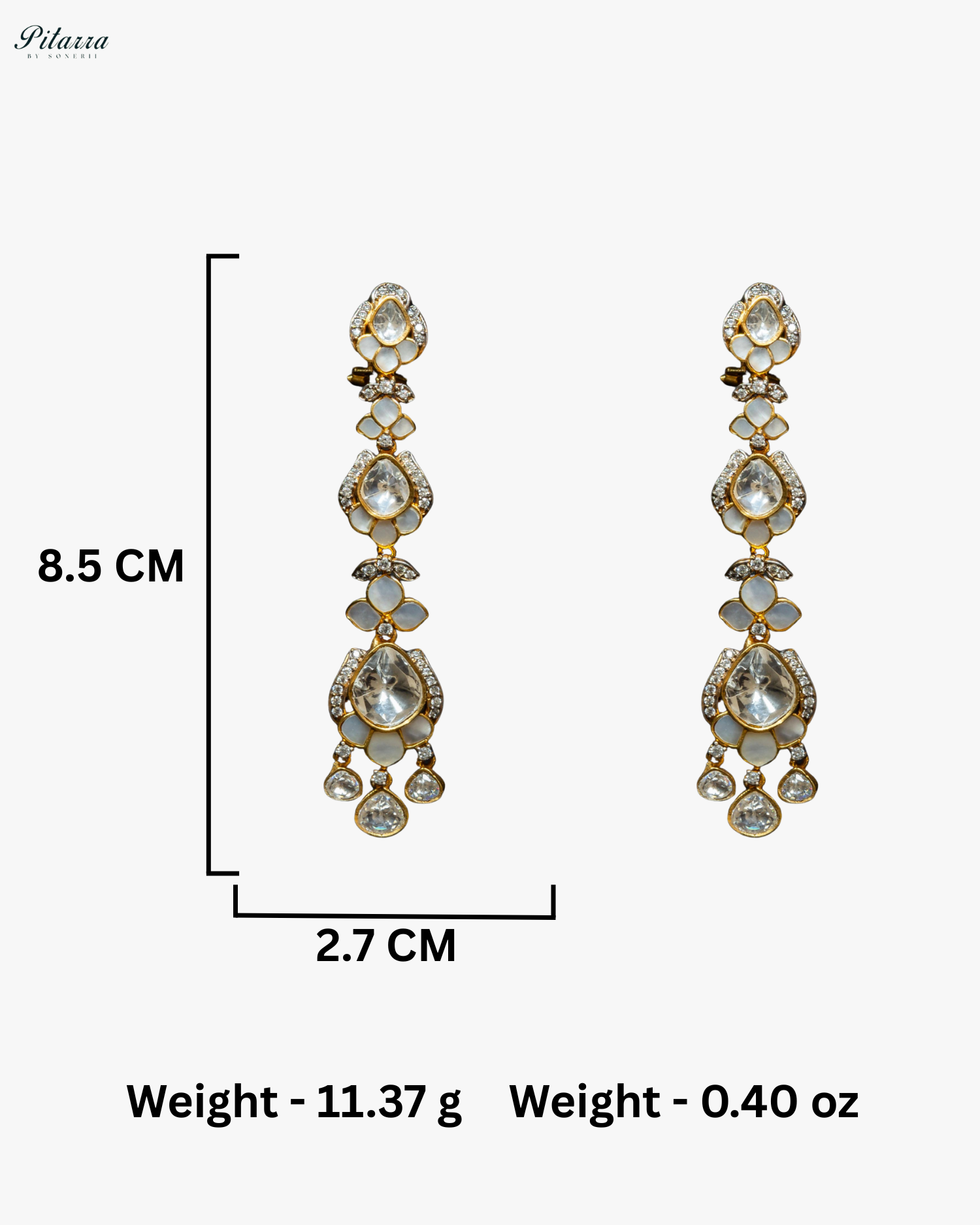 Gold Plated White Kundan Dangler Earrings