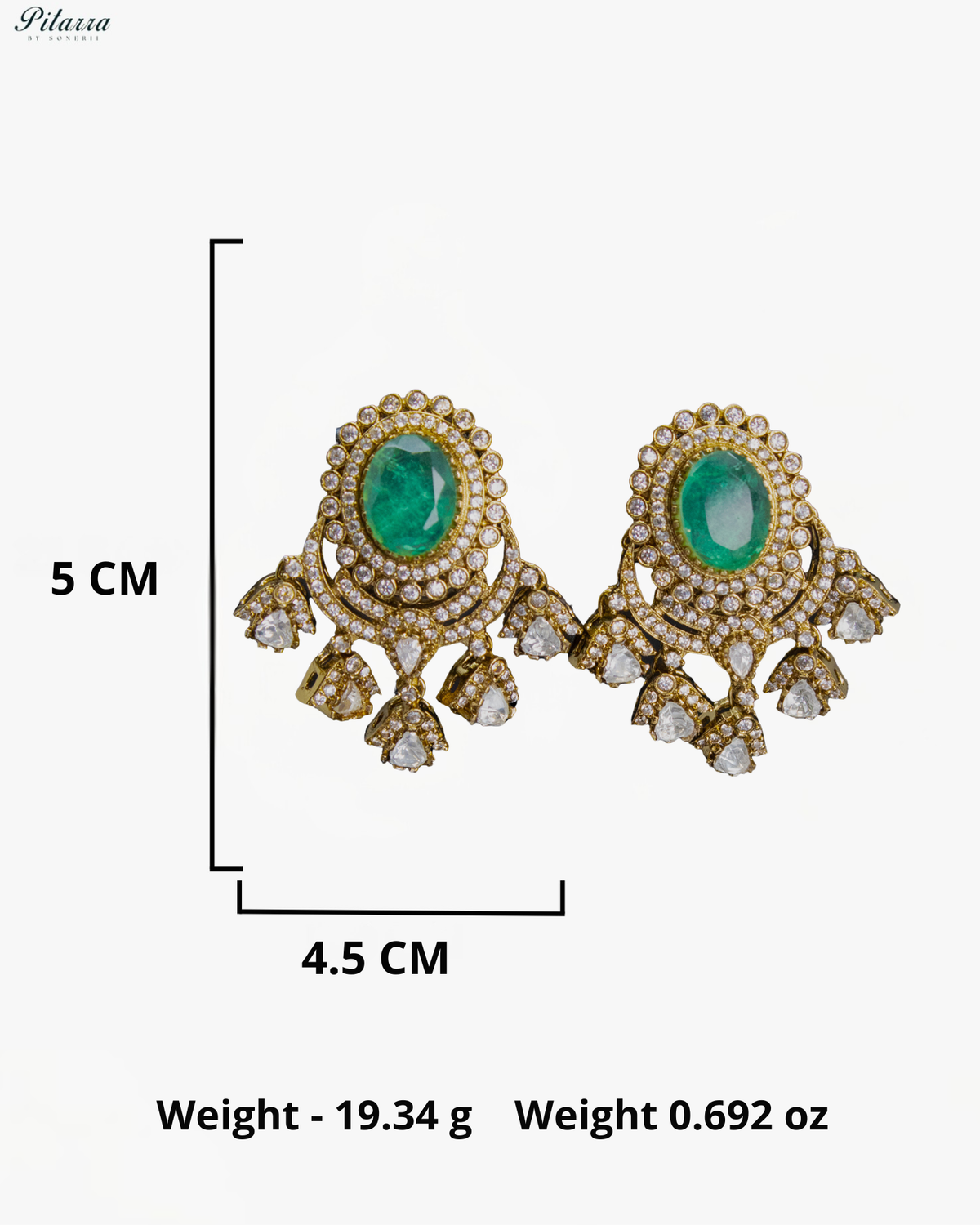 Emerald Green Clear Kundan-Style Chandbali Earrings