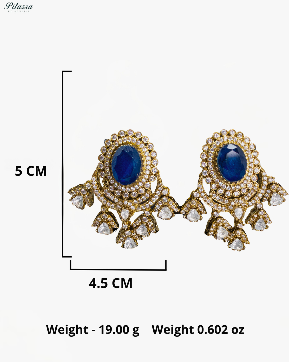 Royal Blue and Clear Kundan-Style Chandbali Statement Earrings