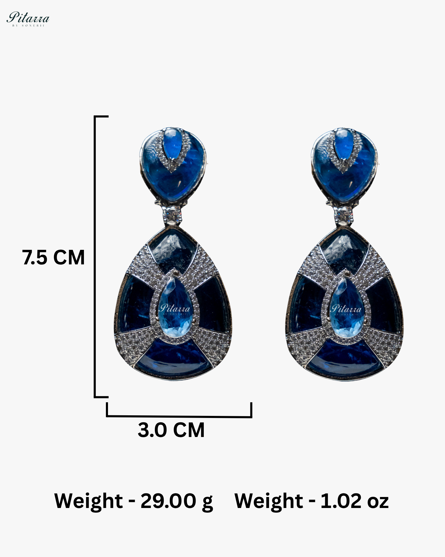 Blue Stone Blue Drop Silver Line Crystal Dangler Earrings