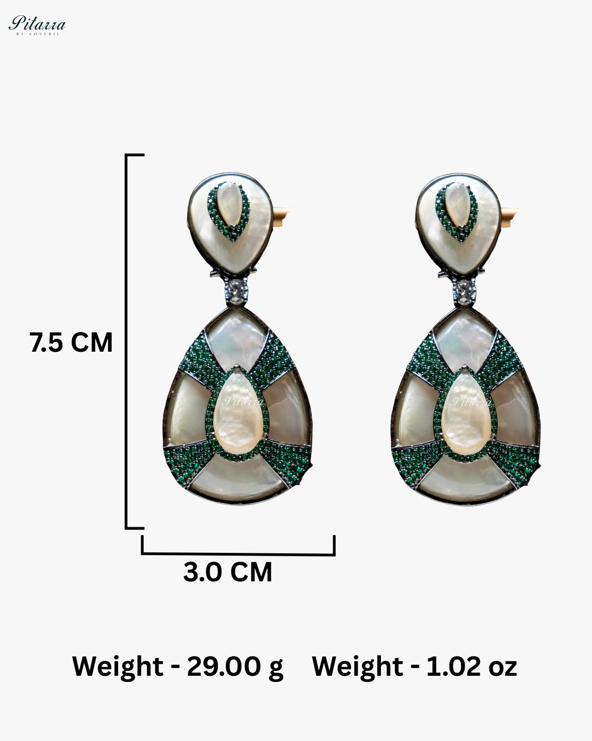 White Stone White Drop Emerald Line Crystal Dangler Earrings