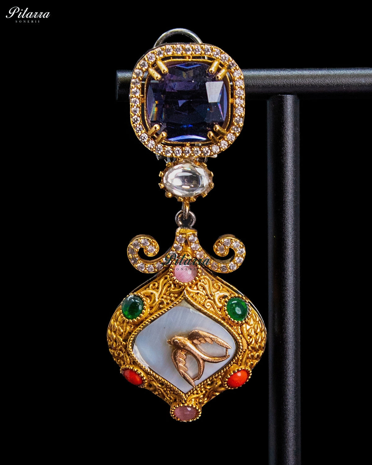 Royal Blue Crystal Kundan Style Gold Tone Designer Traditional Dangler Earrings