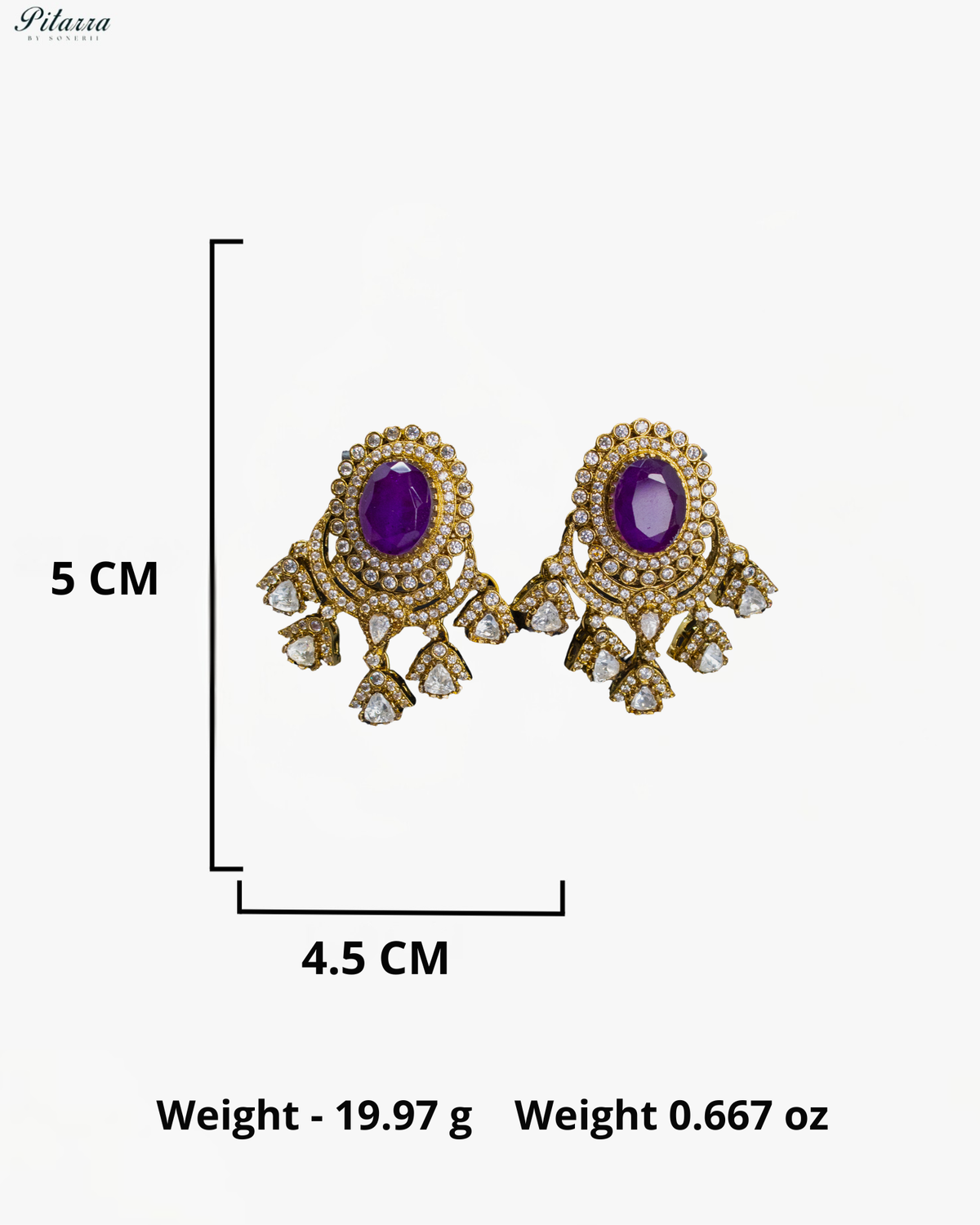 Deep Purple Clear Kundan-Style Chandbali Earrings