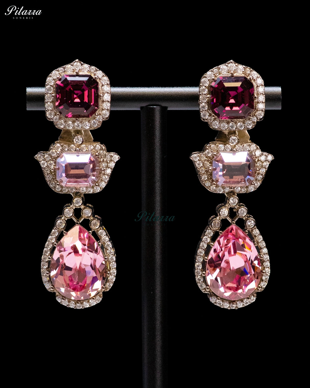 Pink Multicolor Crystal Pendant Necklace Set