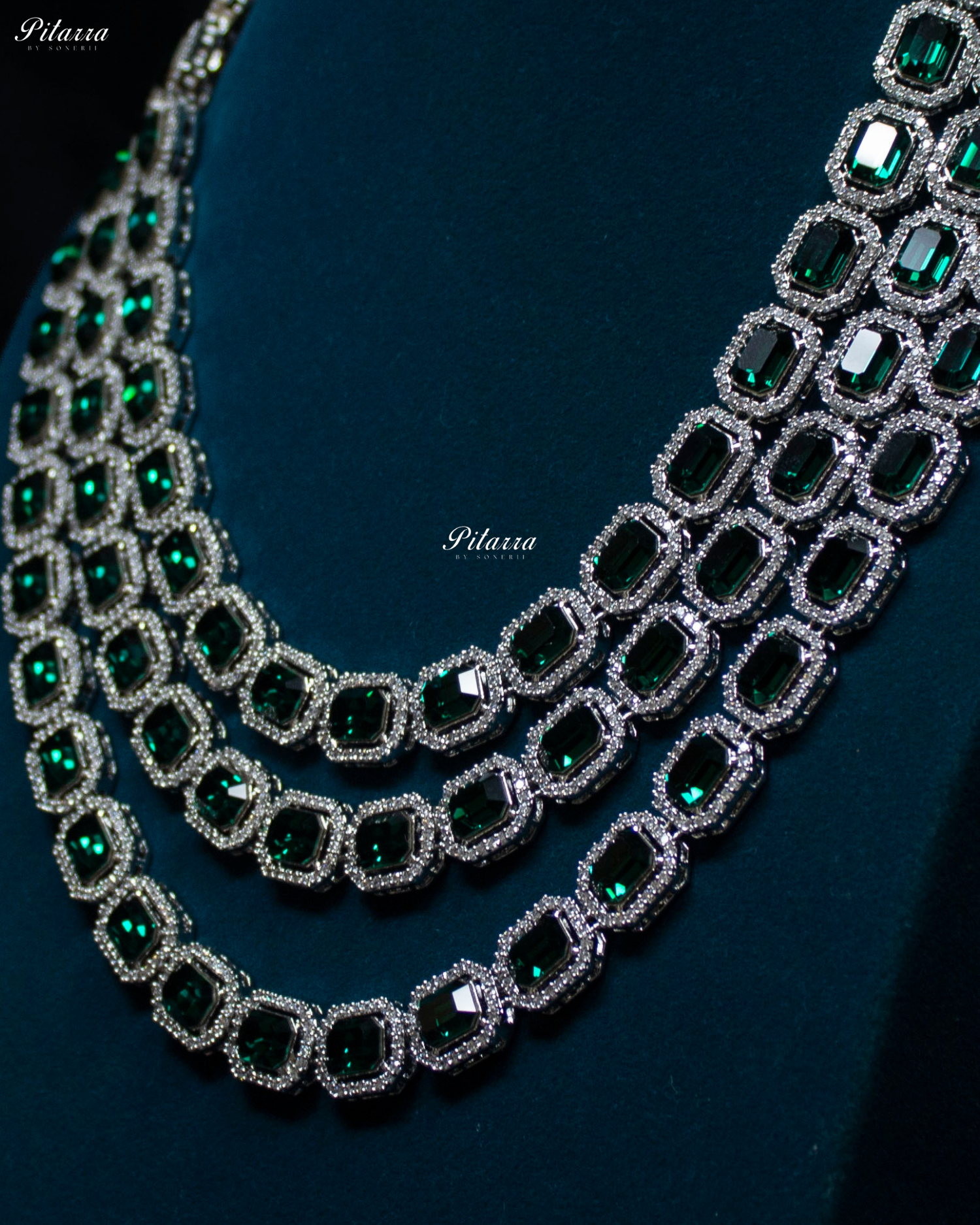 Multi Layer Emerald Rectangle Crystal Necklace Set