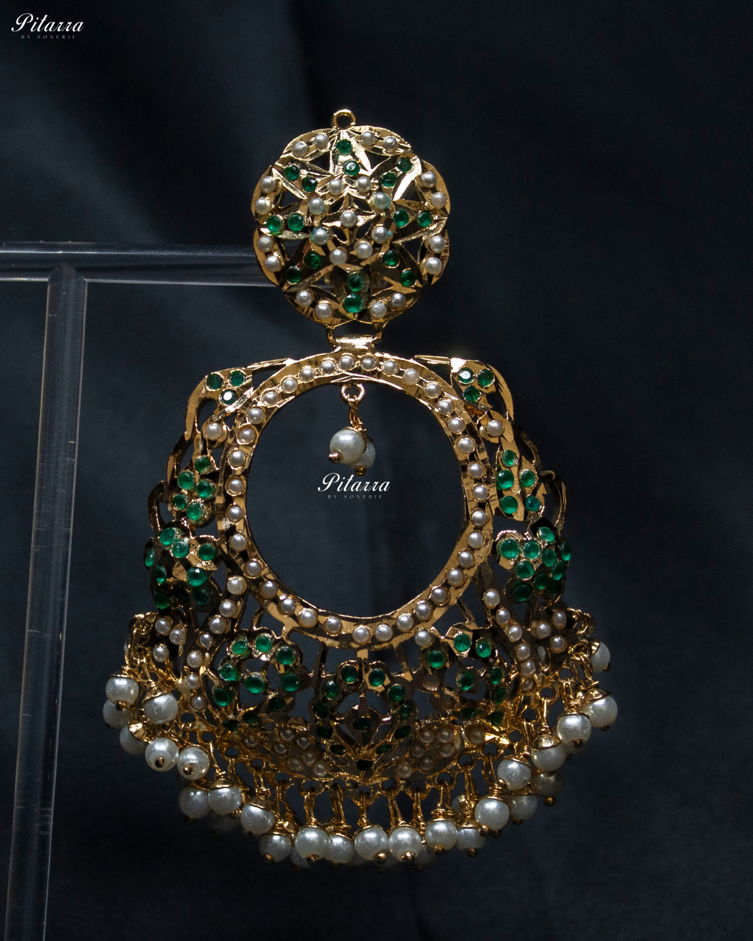 Emerald Stone Circular Punjabi Chandbali Earrings