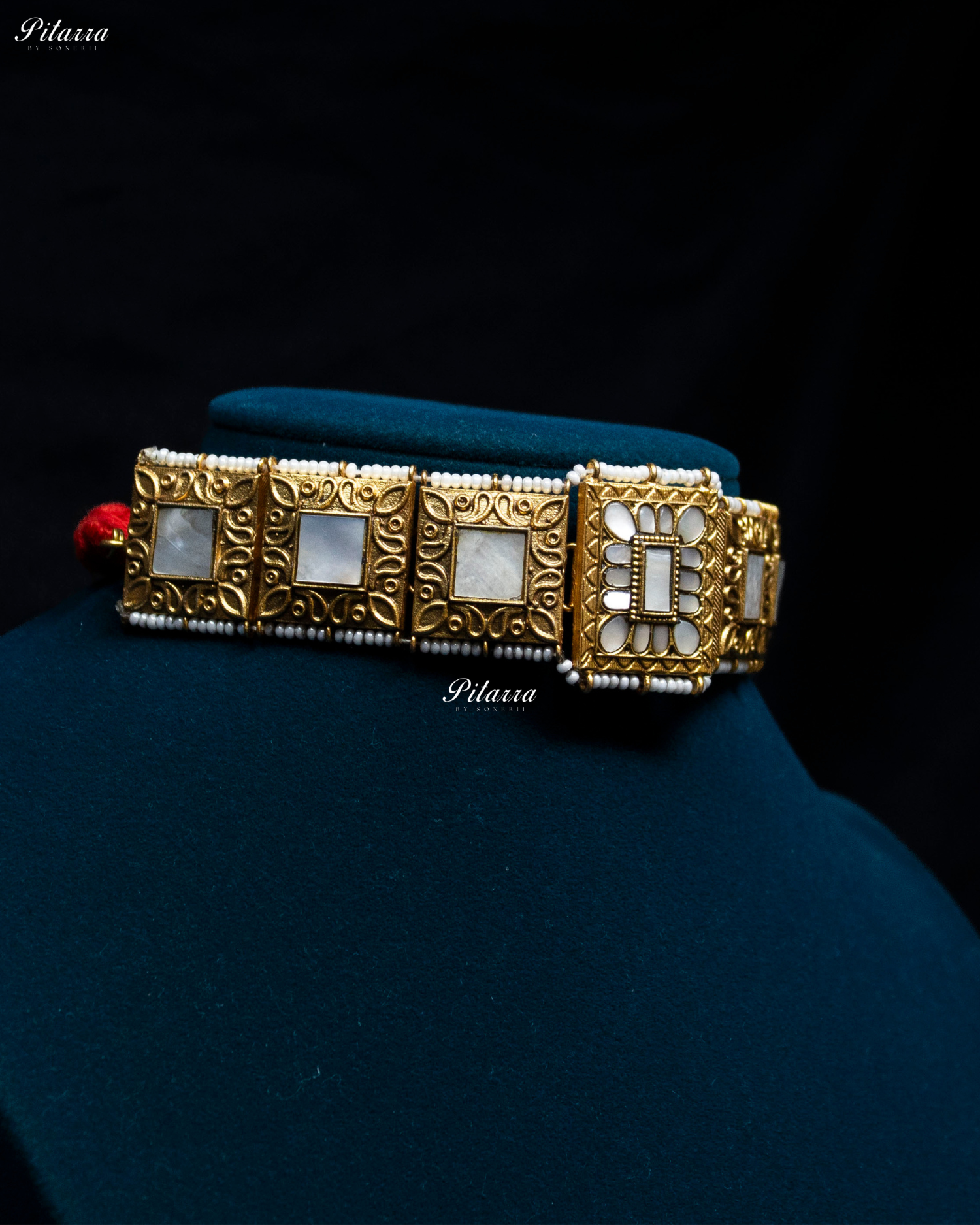 Square MOP Golden Tone Kundan Choker Set