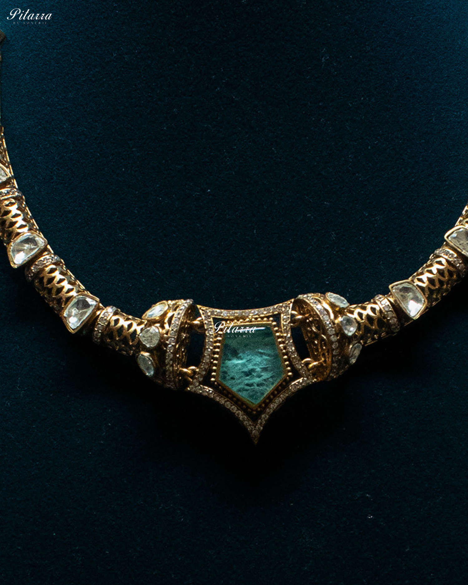 Mint Green Stone Halsi Polki Kundan Necklace Set