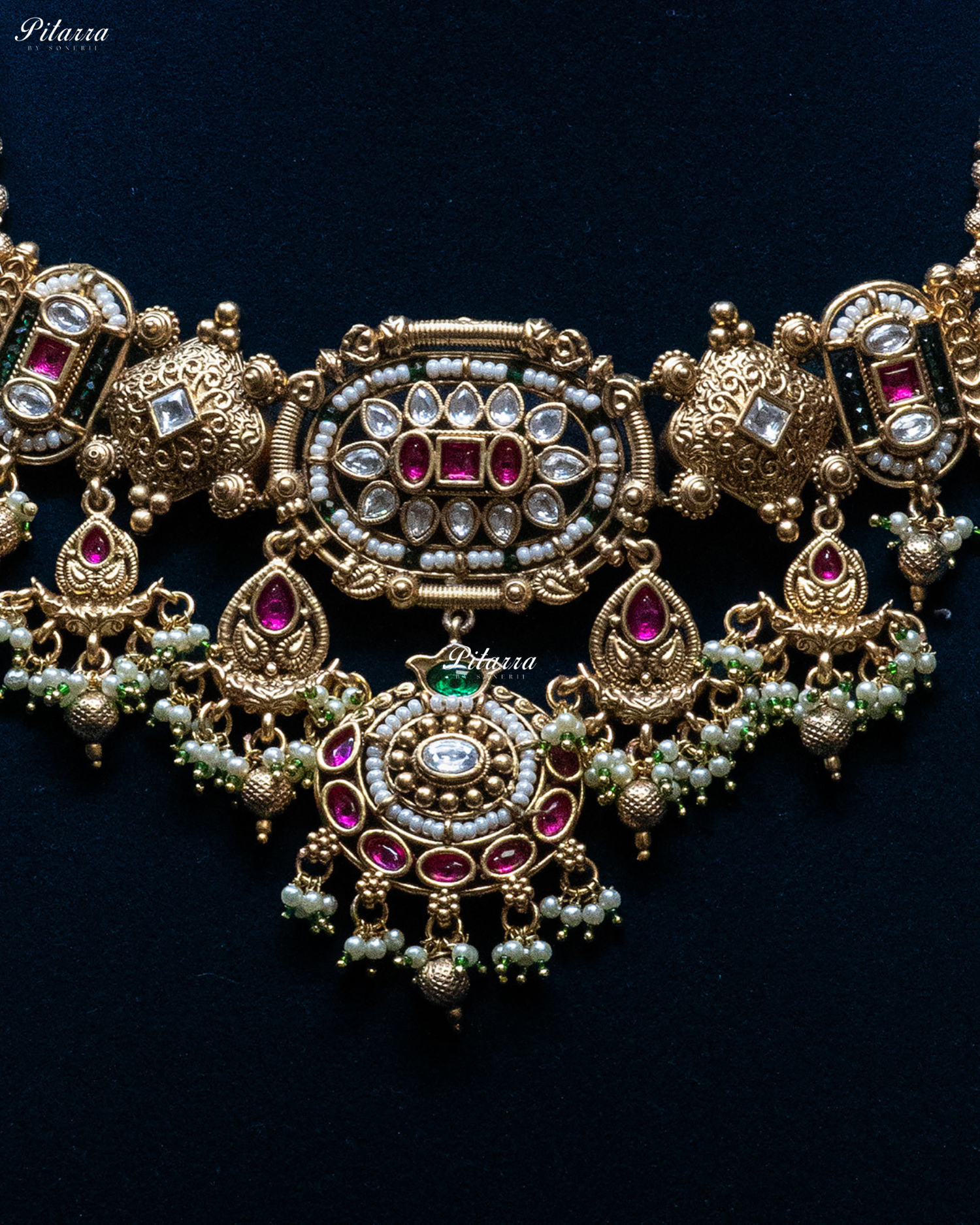 Two Tone Gold Finish Two Layer Kundan Necklace Set