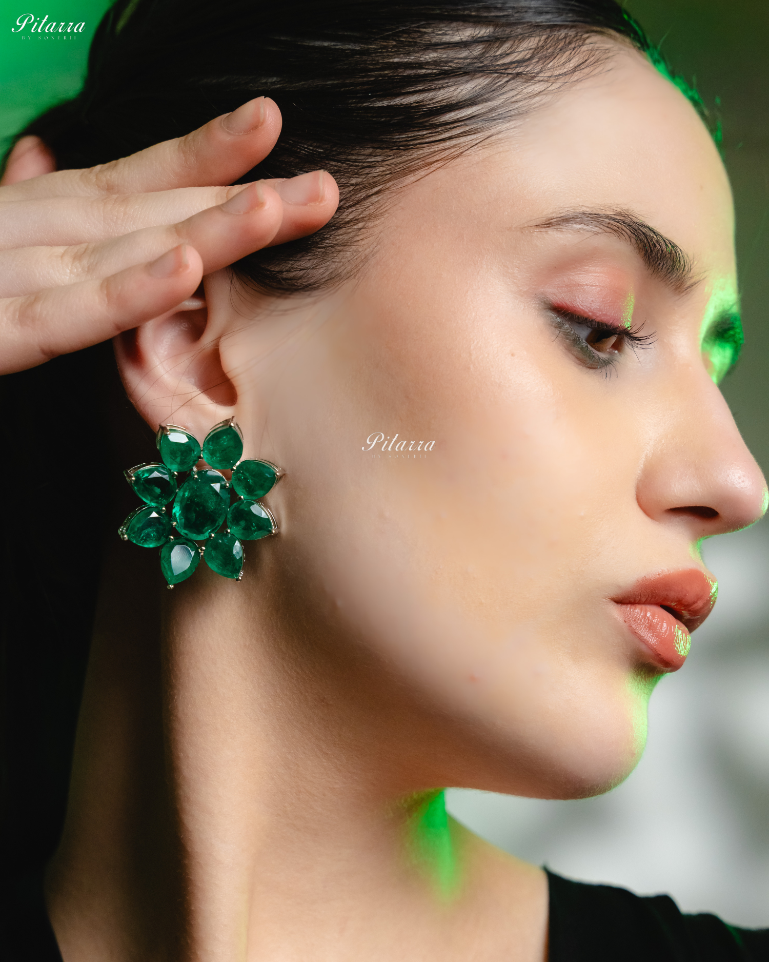 Emerald Floral Emerald Petals CZ Doublet Stud Earrings