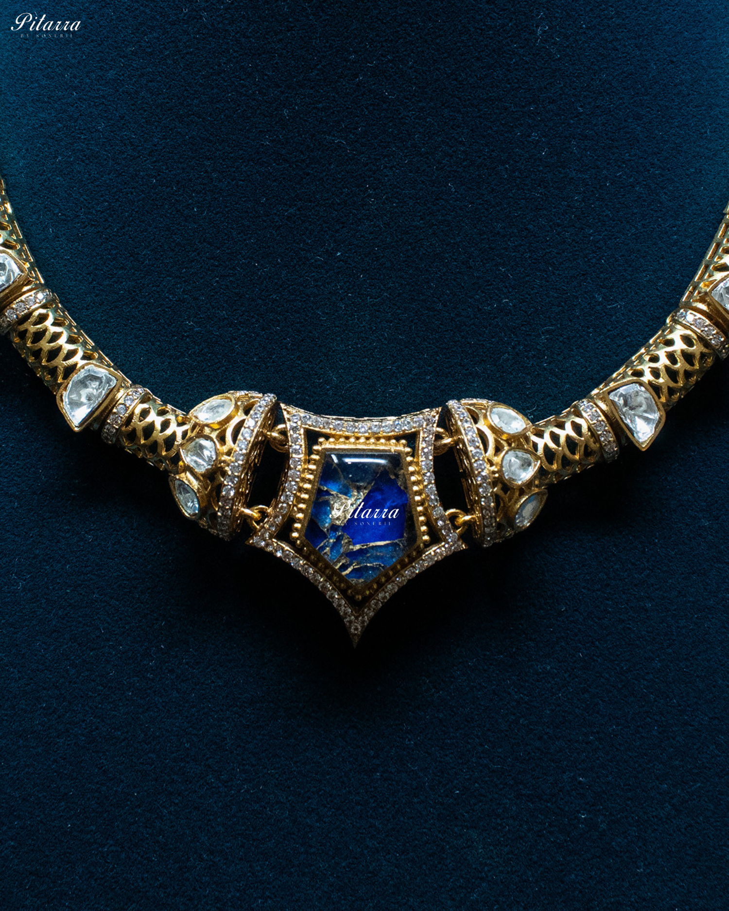 Blue Stone Halsi Polki Kundan Necklace Set