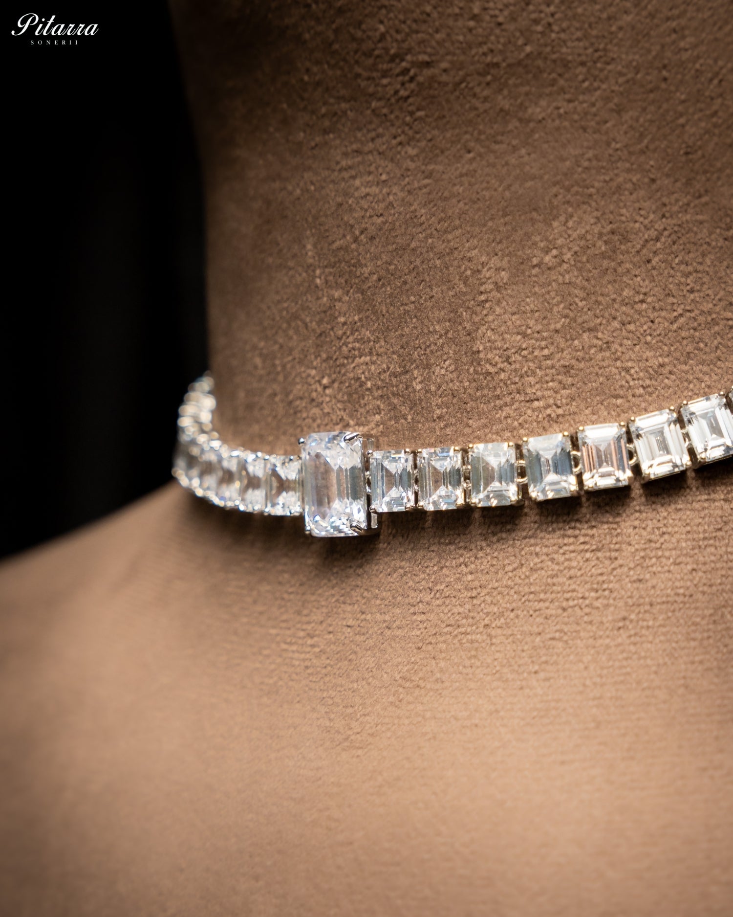 White Diamond Baguette Cut Tennis Choker Necklace