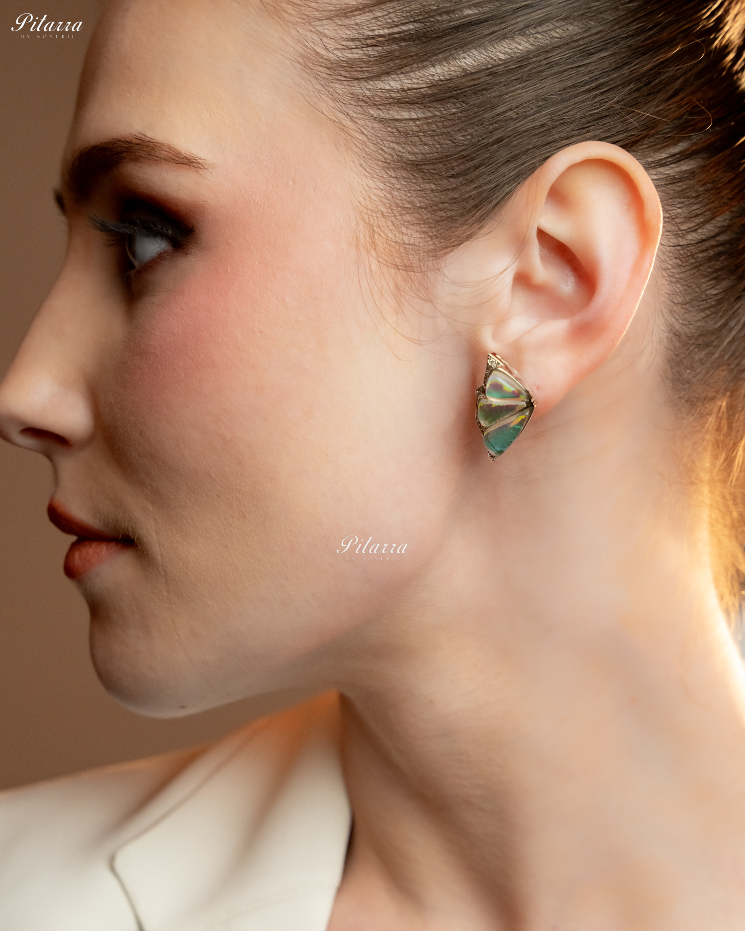 Two Tone Wing Shape CZ Crystal Stud Earrings