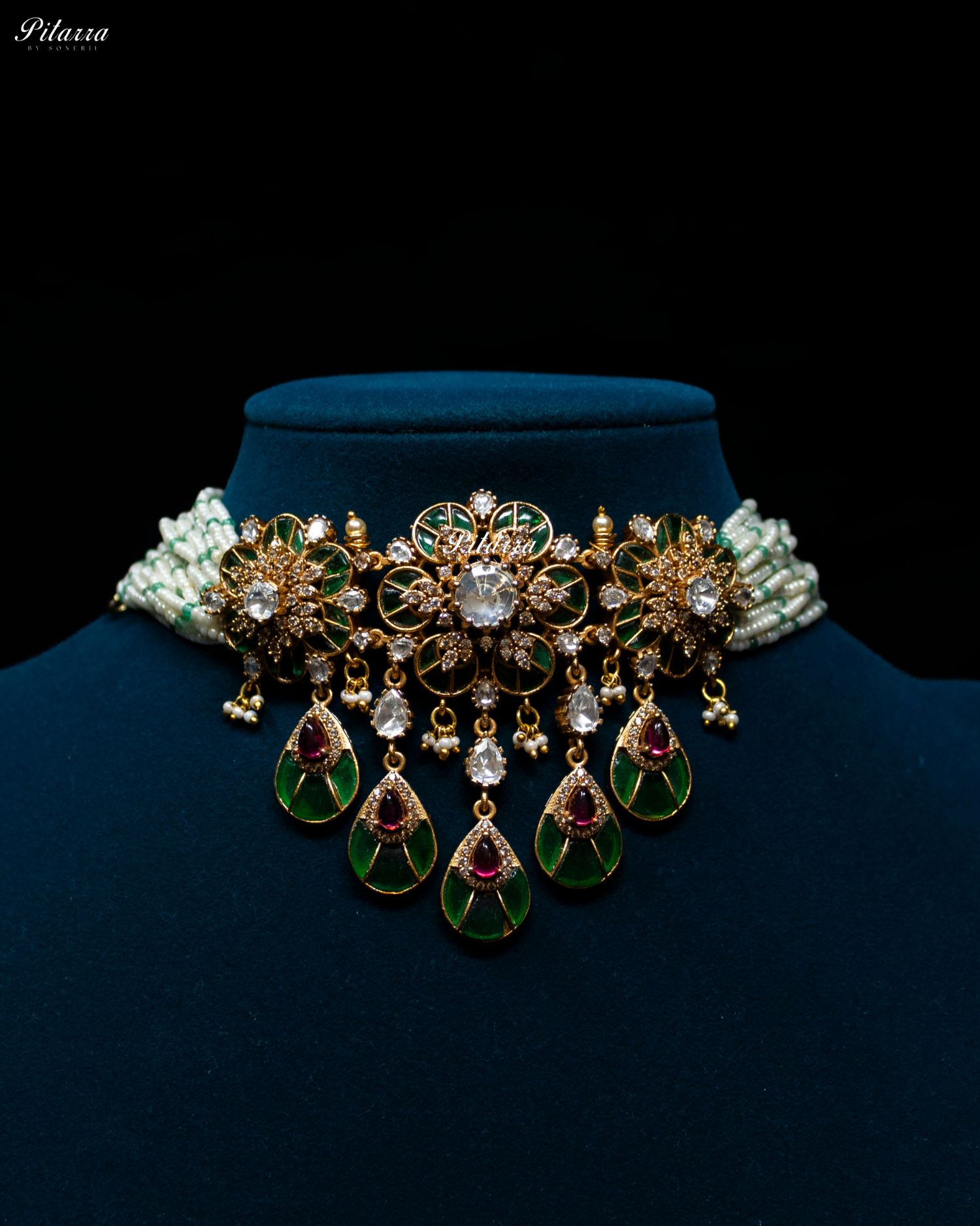 Emerald Luxury Meenakari Polki choker Necklace Set