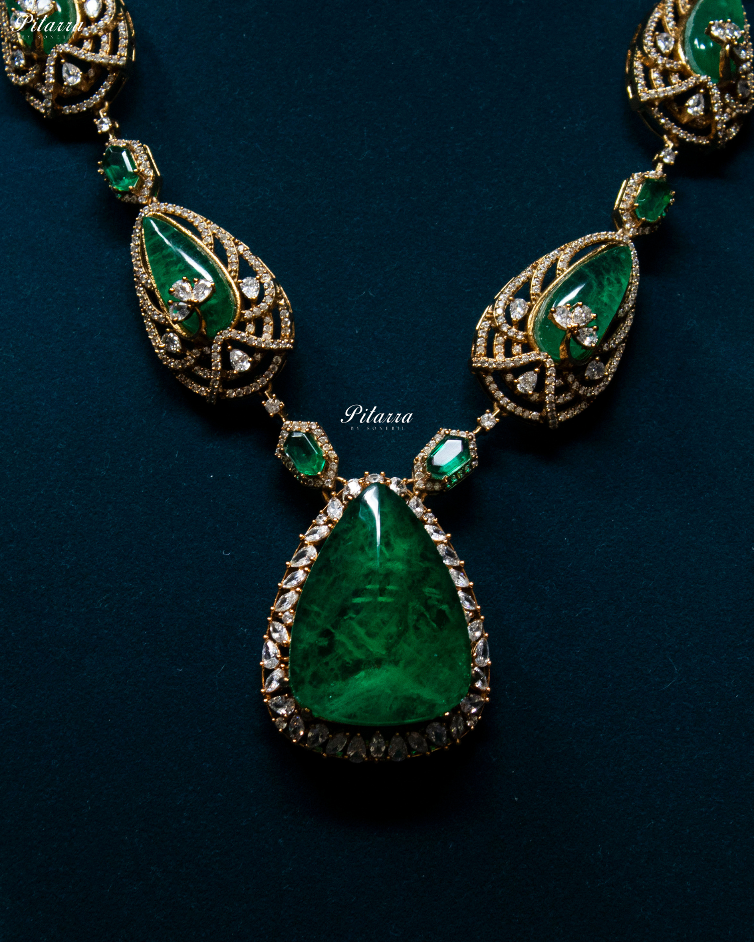 Emerald Doublet Stone with CZ Necklace Set