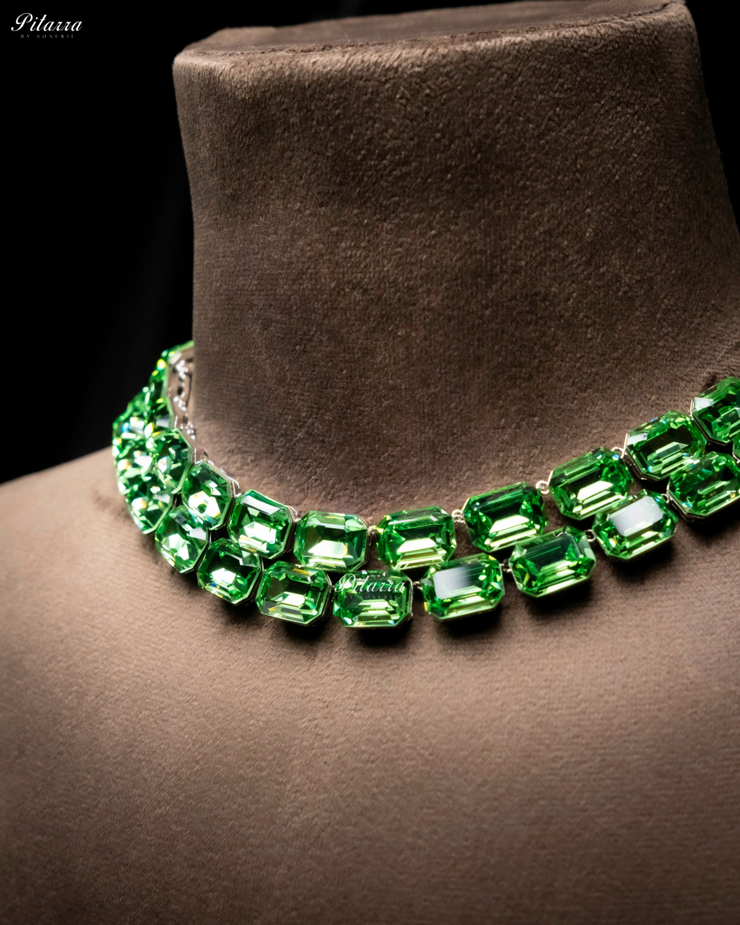 Octagon Cut Two Layer Green Oversized Crystal Necklace