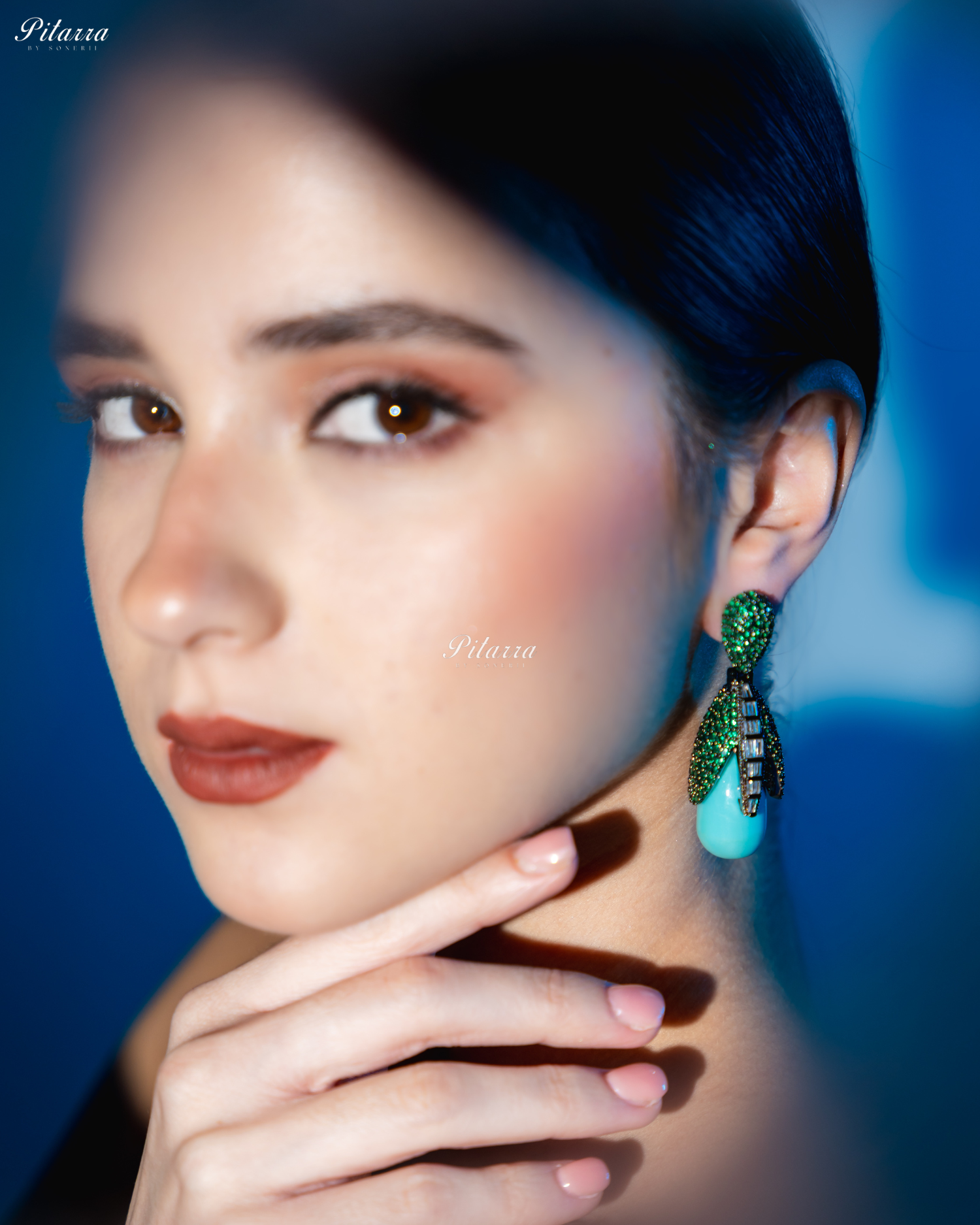 Emerald Leaf Turquoise Teardrop CZ Crystal Earrings
