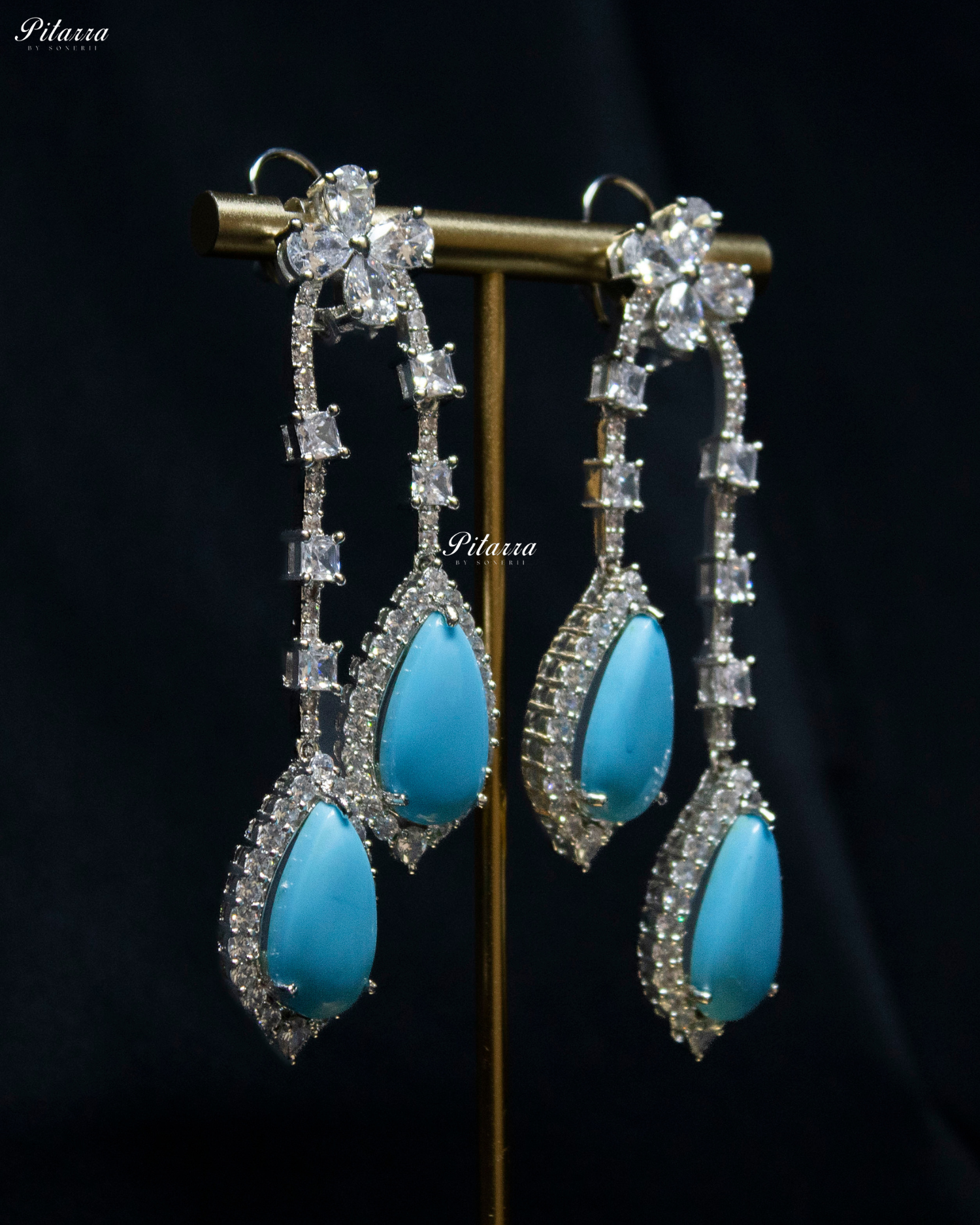 Pitarra Turquoise Blue and Silver Dangler Earrings