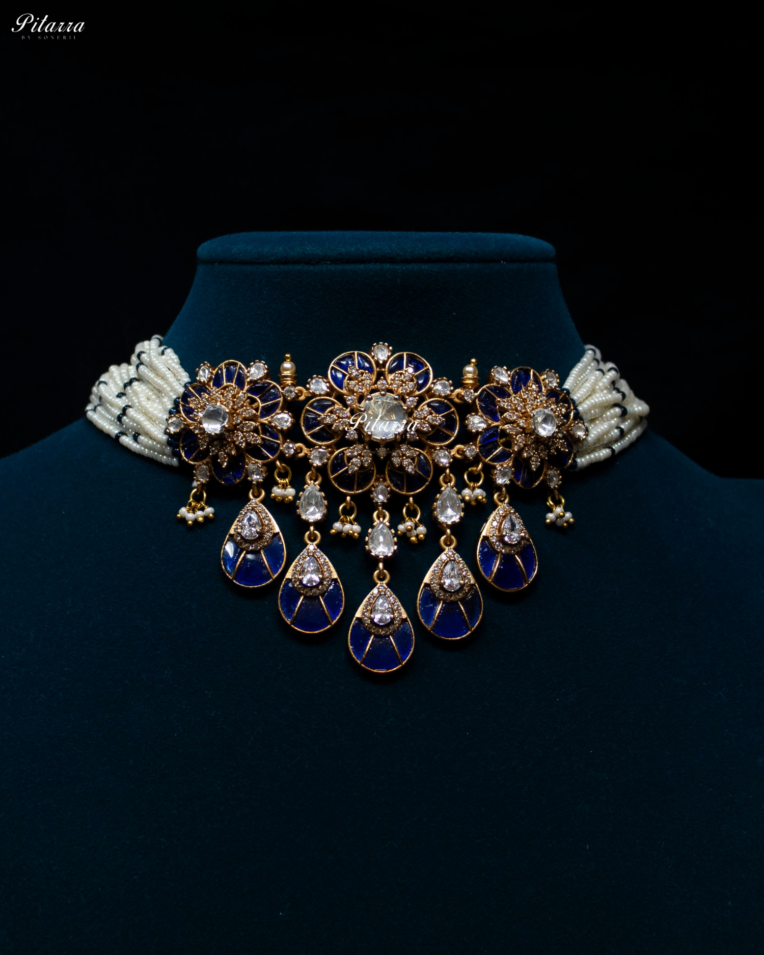 Royal Blue Luxury Meenakari Polki Choker Necklace Set