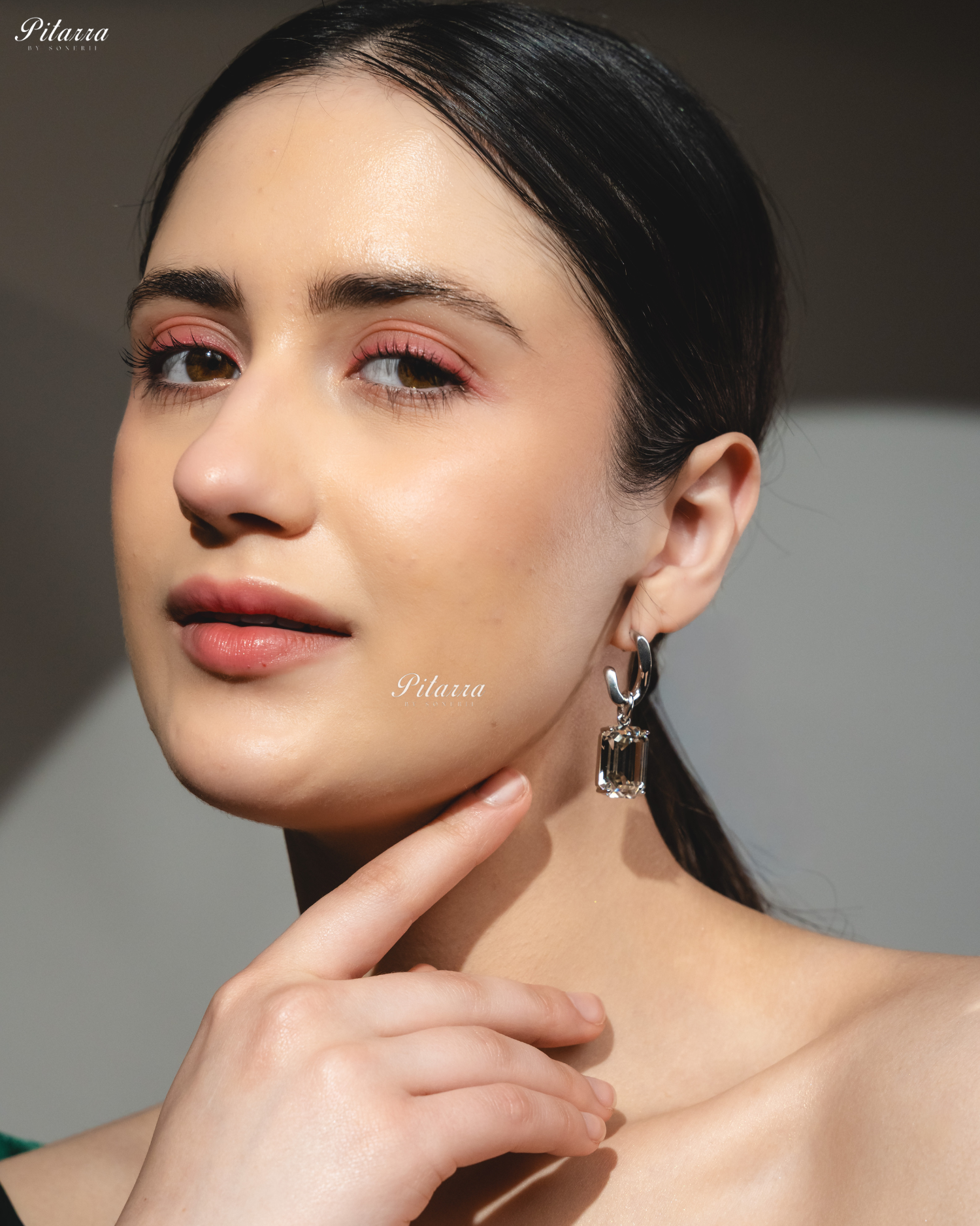 White Stone Rectangular Zircon Silver Crystal Earrings