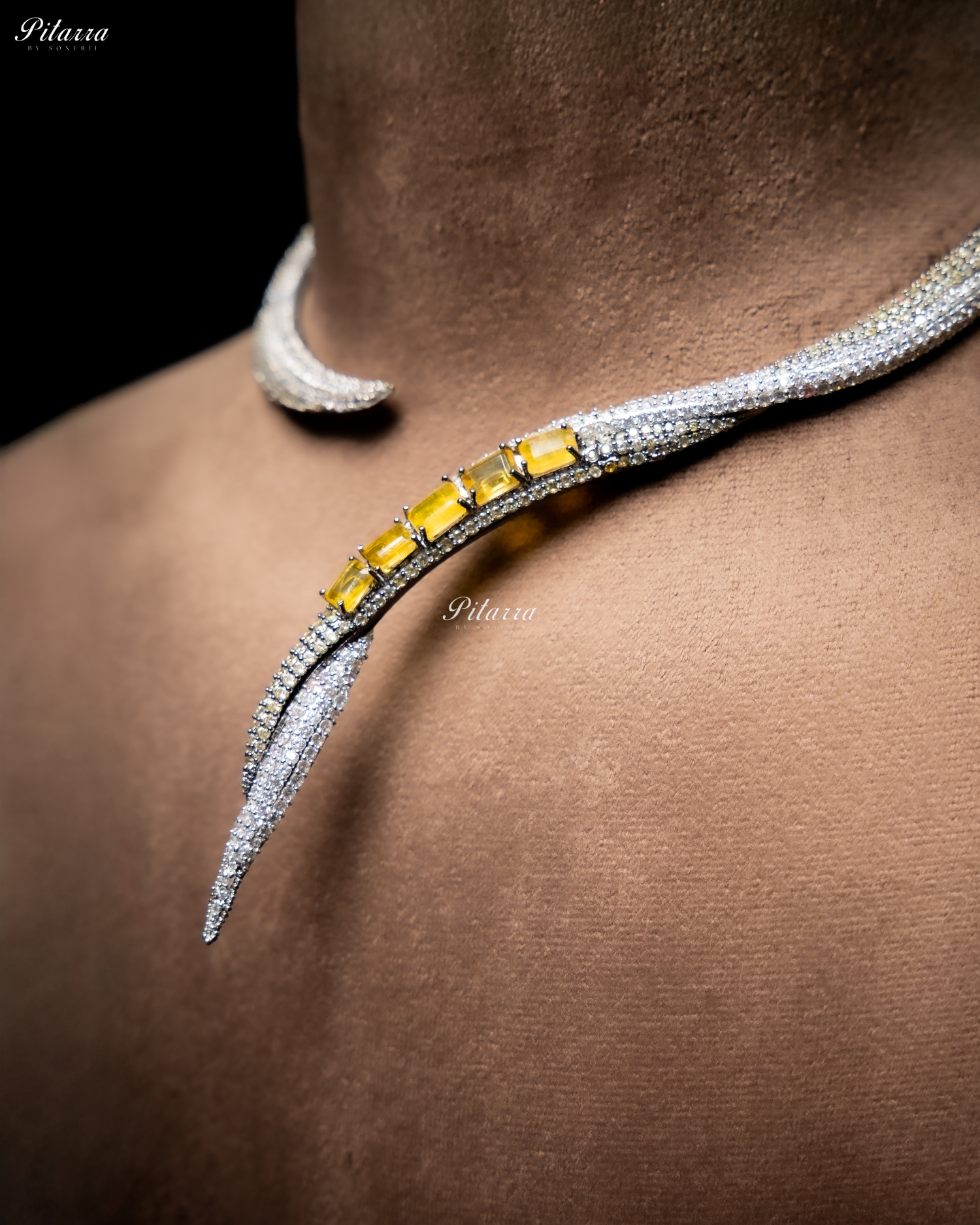 Yellow Stone Sleek CZ Choker Statement Necklace Set
