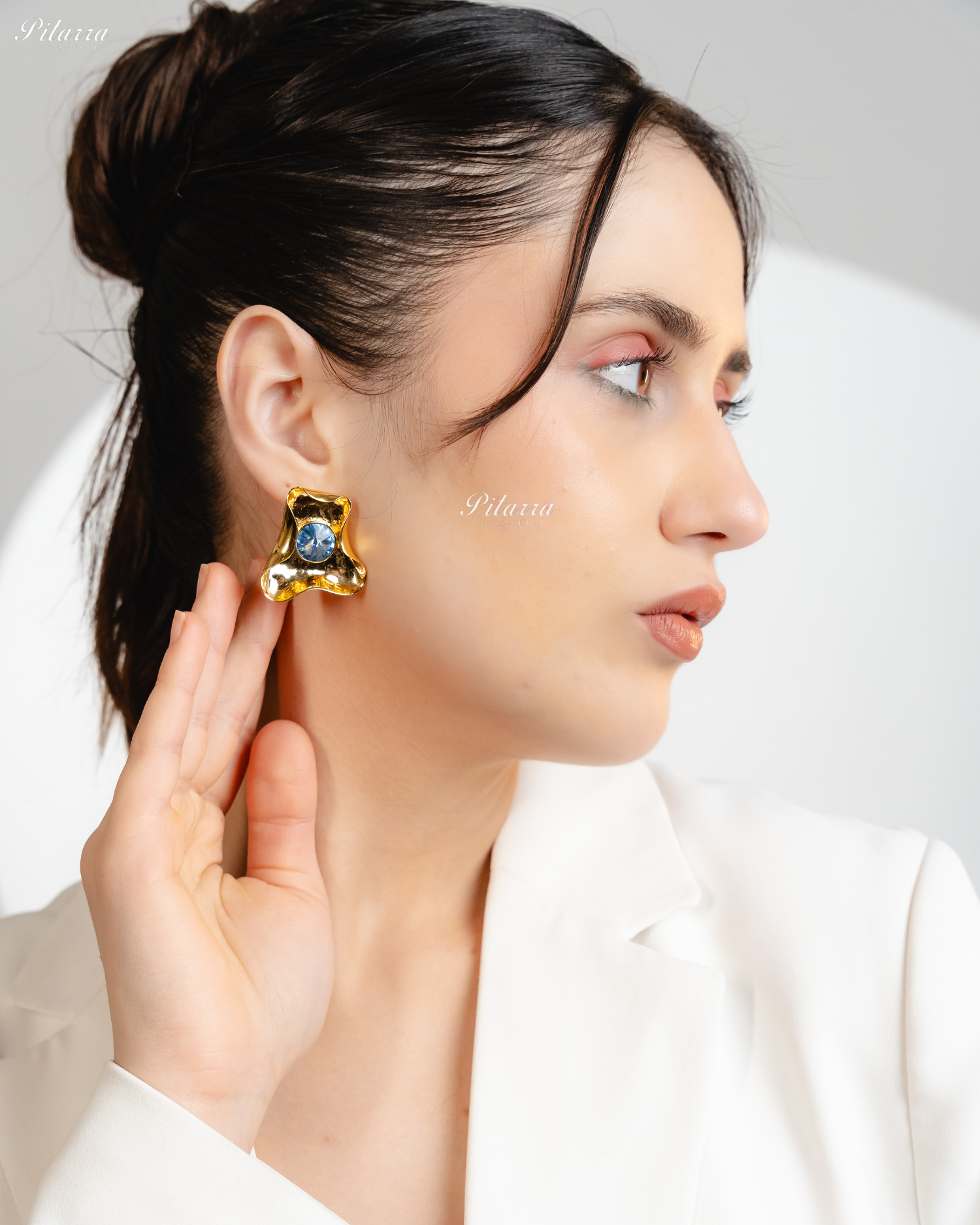 Blue Stone Gold Plated Trendy Stud Earrings