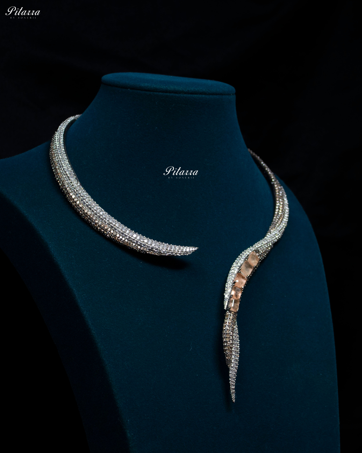 Peach Stone Sleek CZ Choker Statement Necklace Set