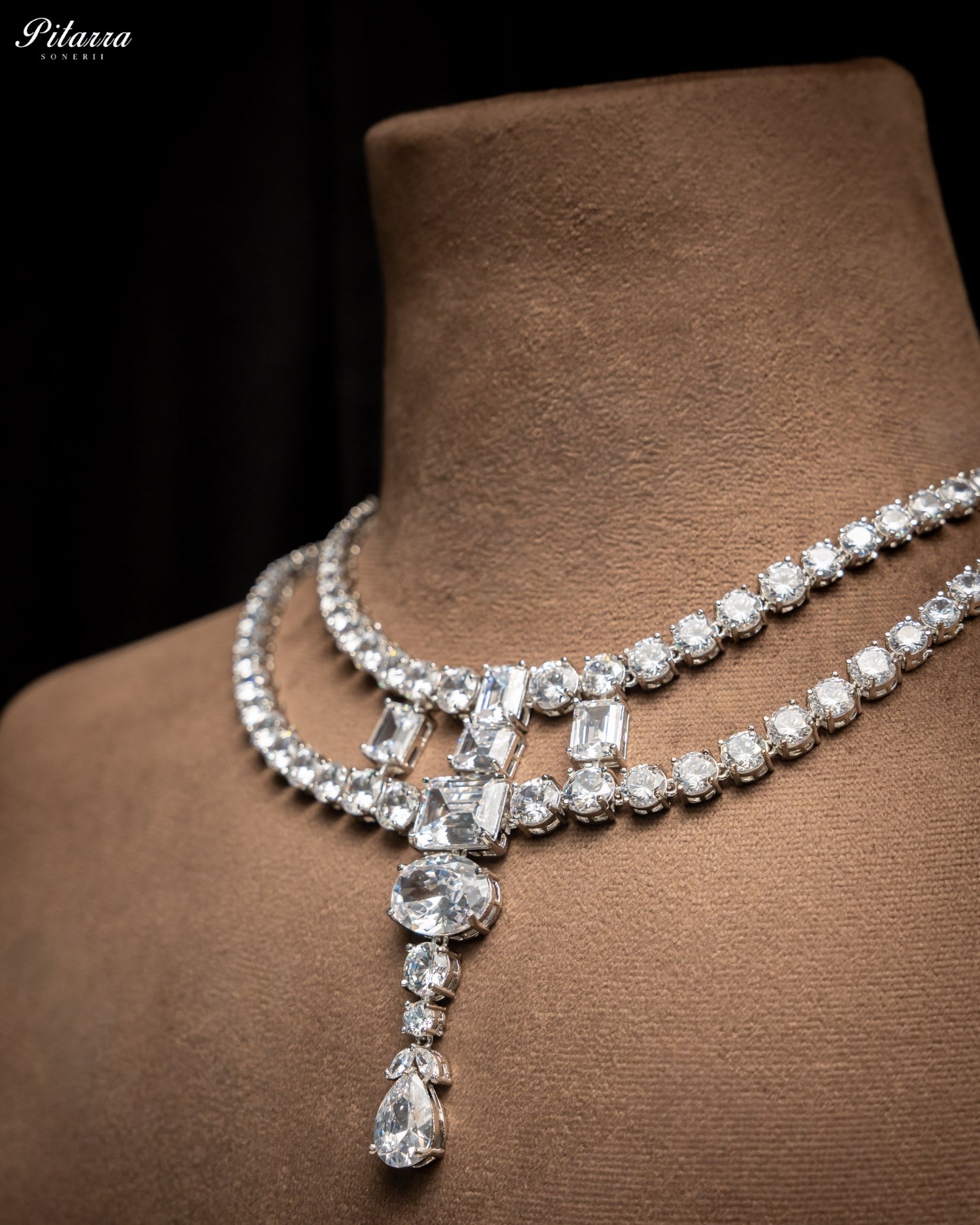 White Diamond Multi-Cut Necklace & Earrings Jewellery Set
