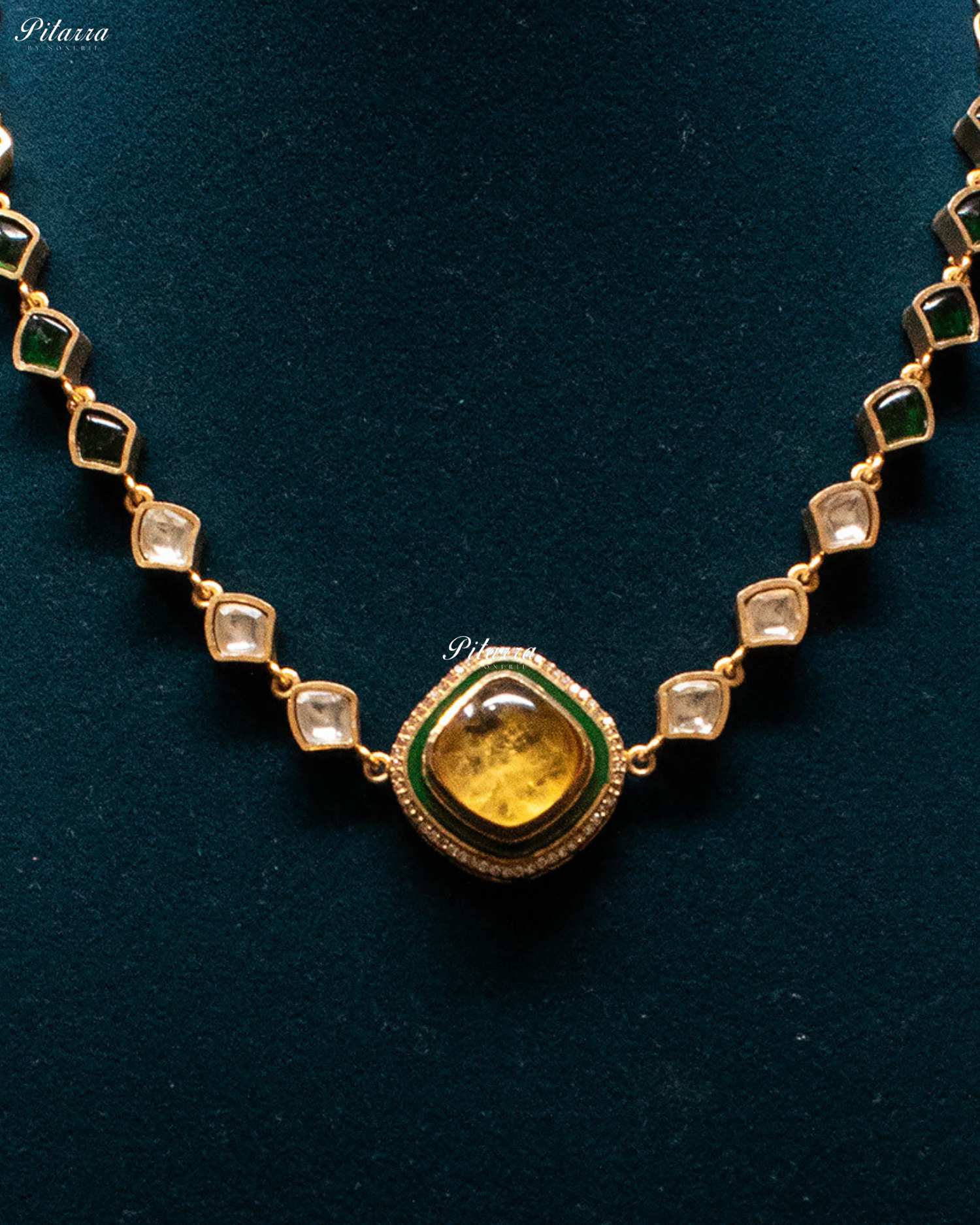 Gold Plated Yellow Stone Detailing Kundan Necklace Set