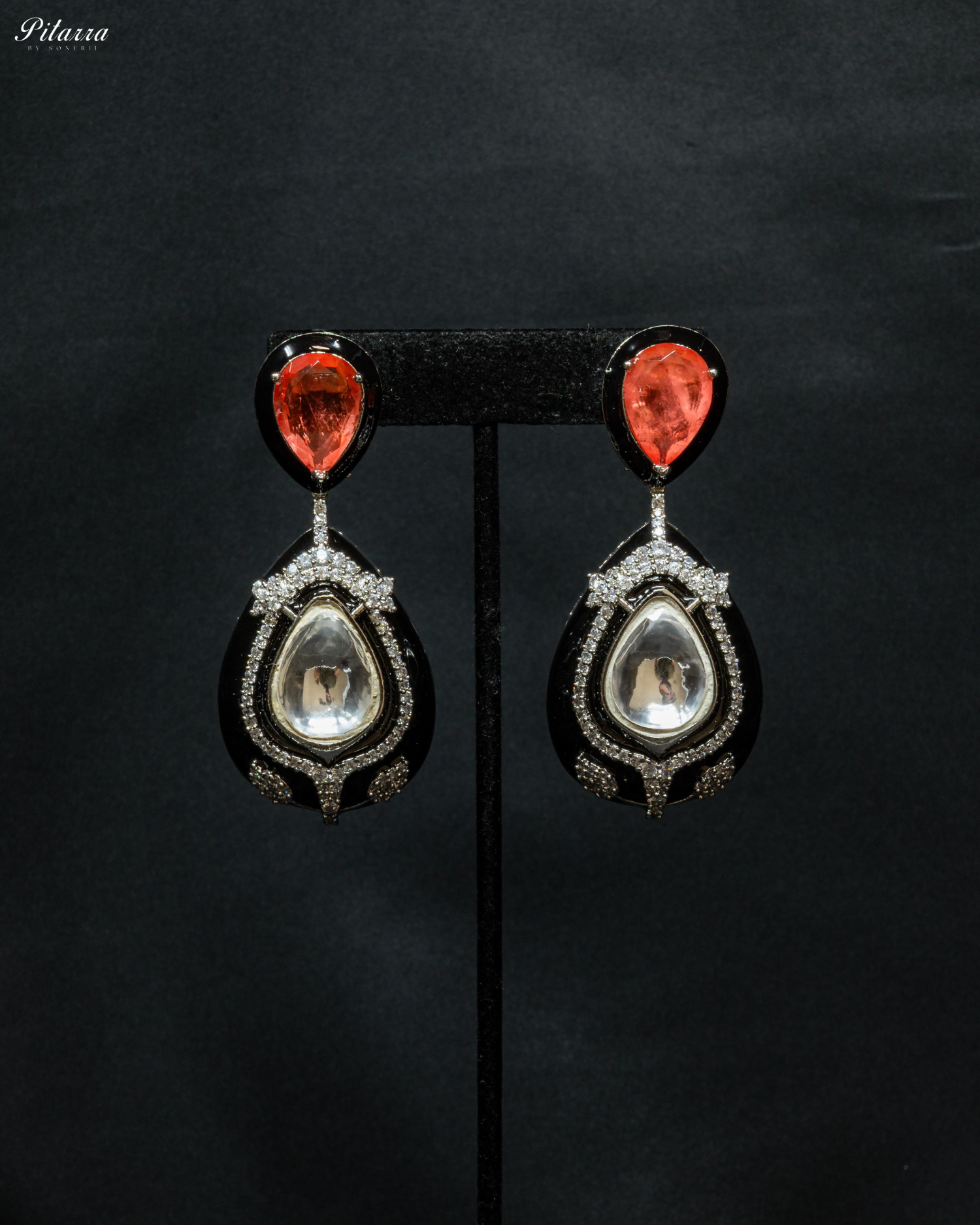 Peach Stone Crystal Drop Dangler Earrings