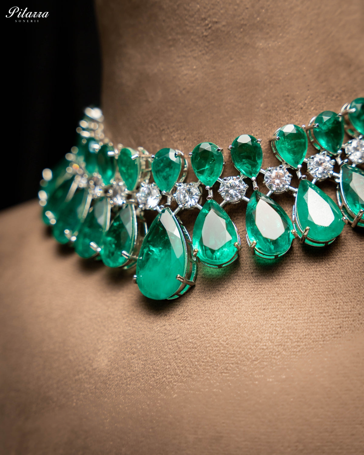Emerald Green Crystal Statement Choker Necklace Set