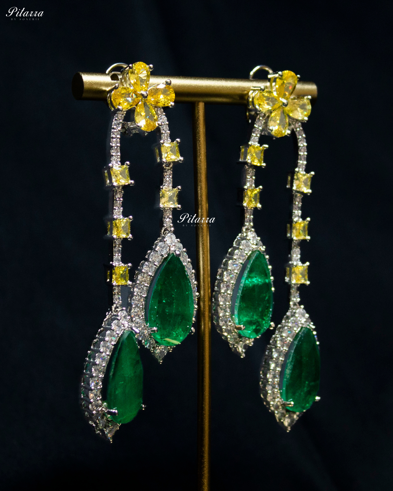 Pitarra Emerald and Yellow Dangler Earring