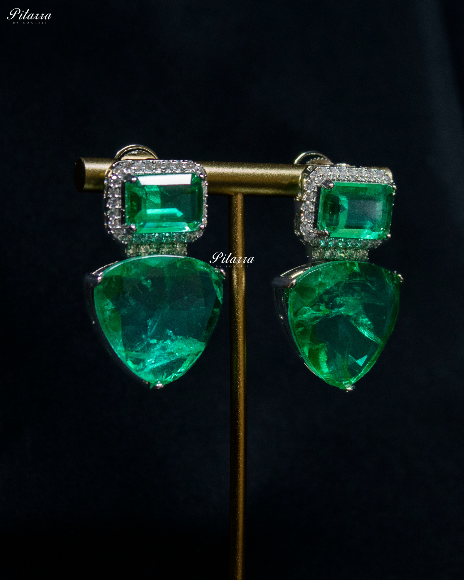 Mint Green Stones Crystal Studded Dangler Earrings