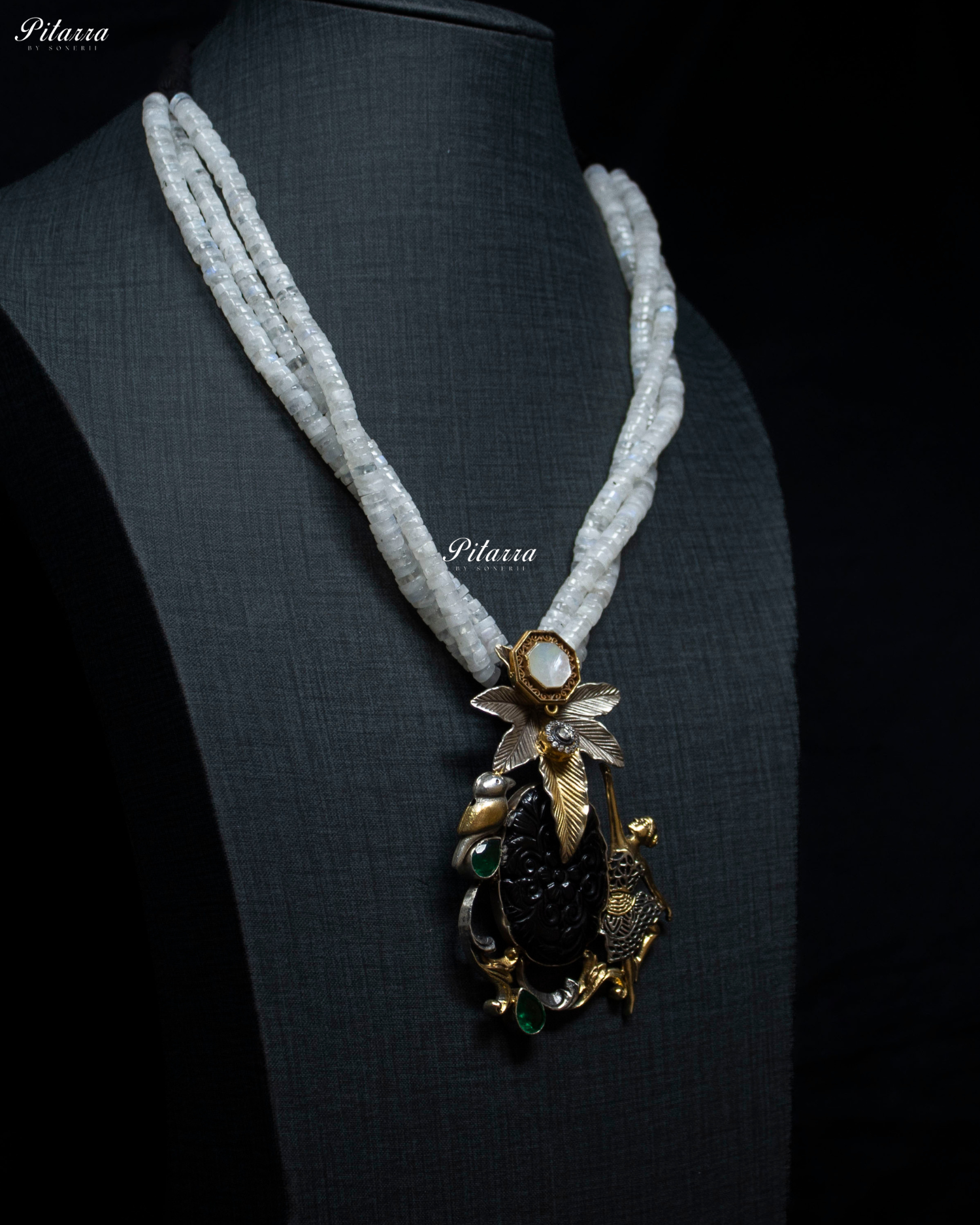 Floral Motifs White Beaded 92.5 Silver Necklace Set