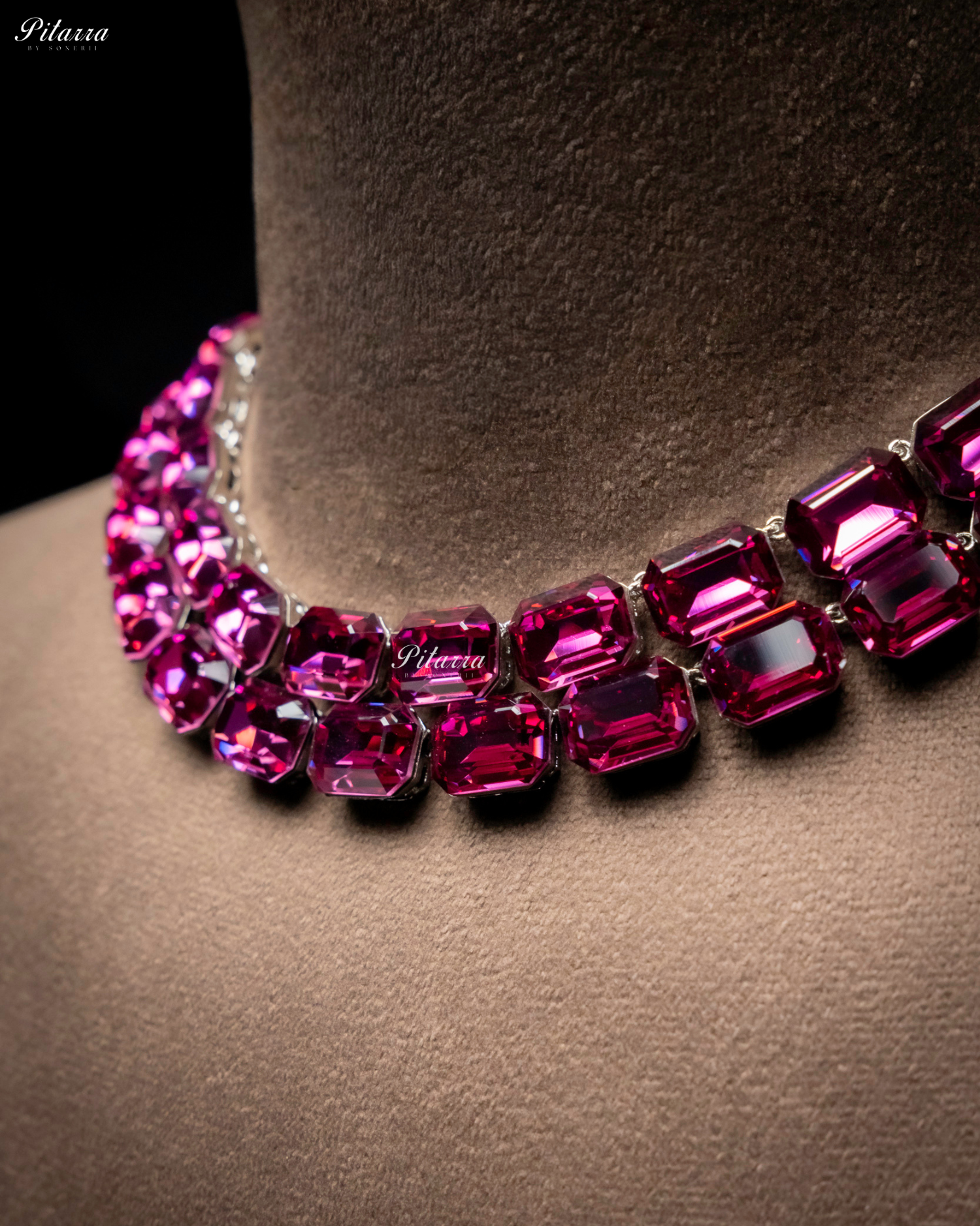 Octagon Cut Two Layer Pink Oversized Crystal Necklace