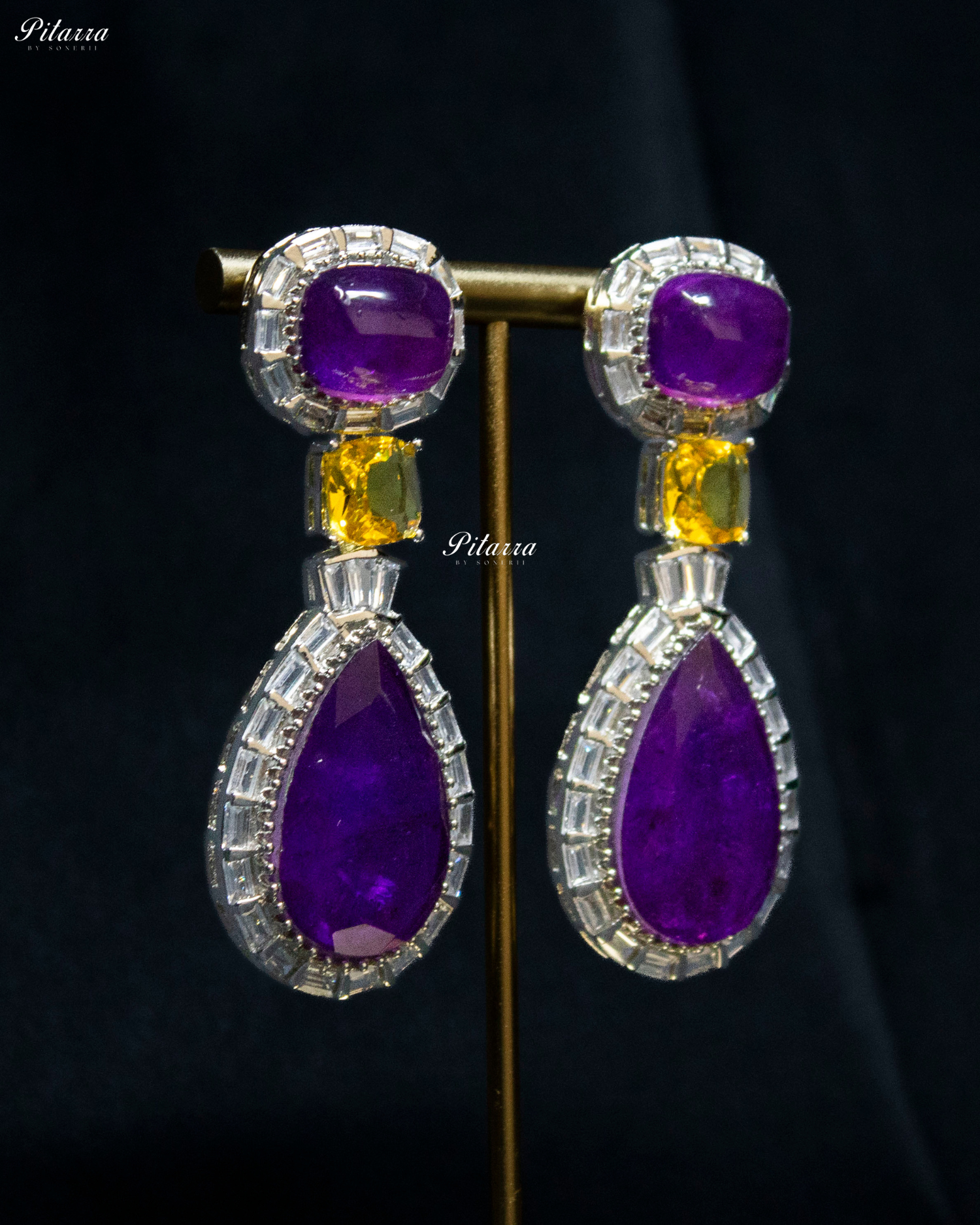Silver Finish Purple Drop Zircon Earrings