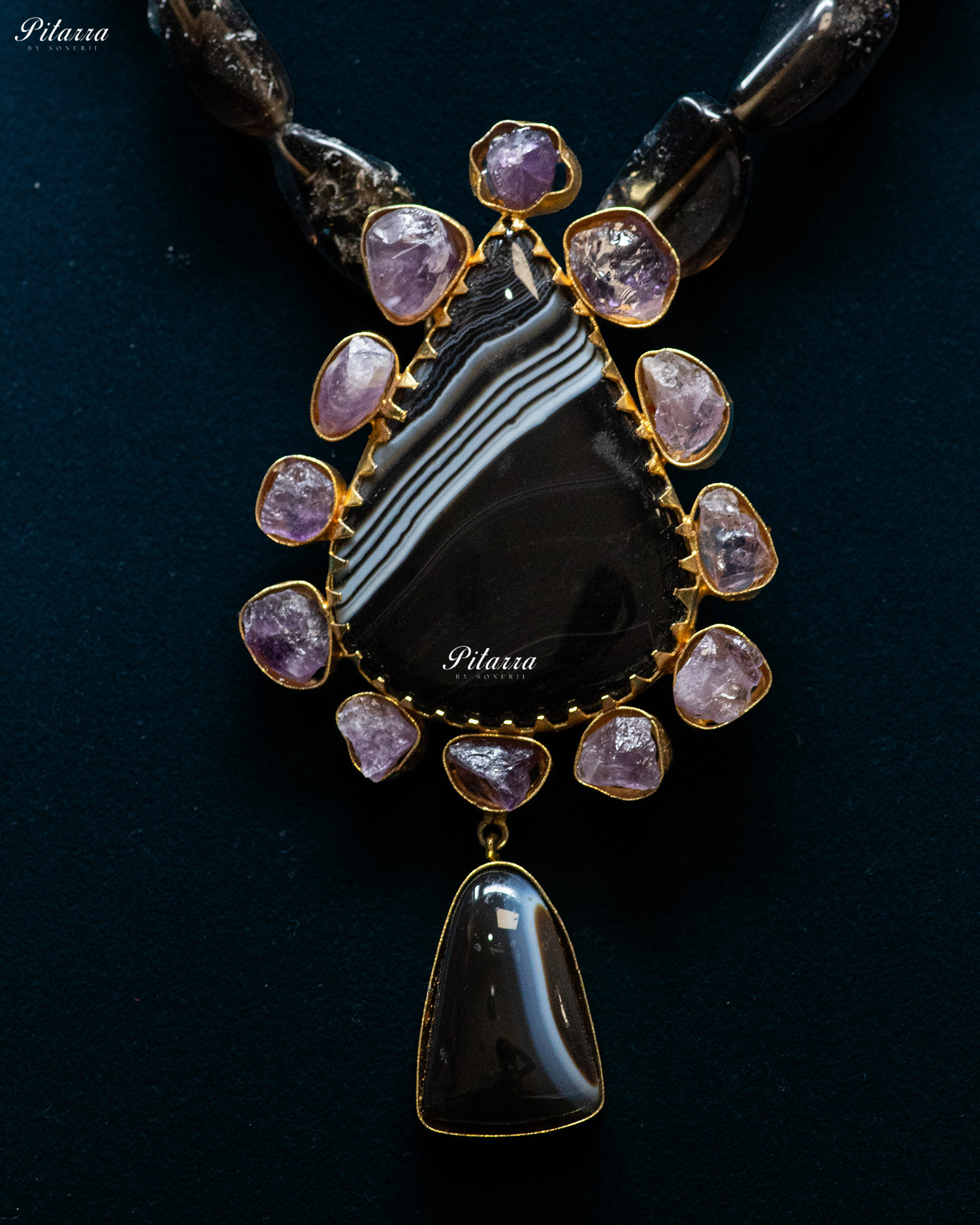 Purple Stone Midnight Slate Medallion Pendant